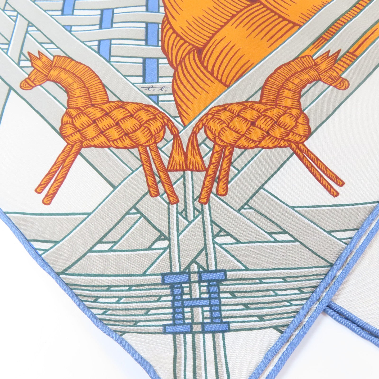 HERMES 絲質Scarf 90x90cm絲巾米色/紅色/橙色