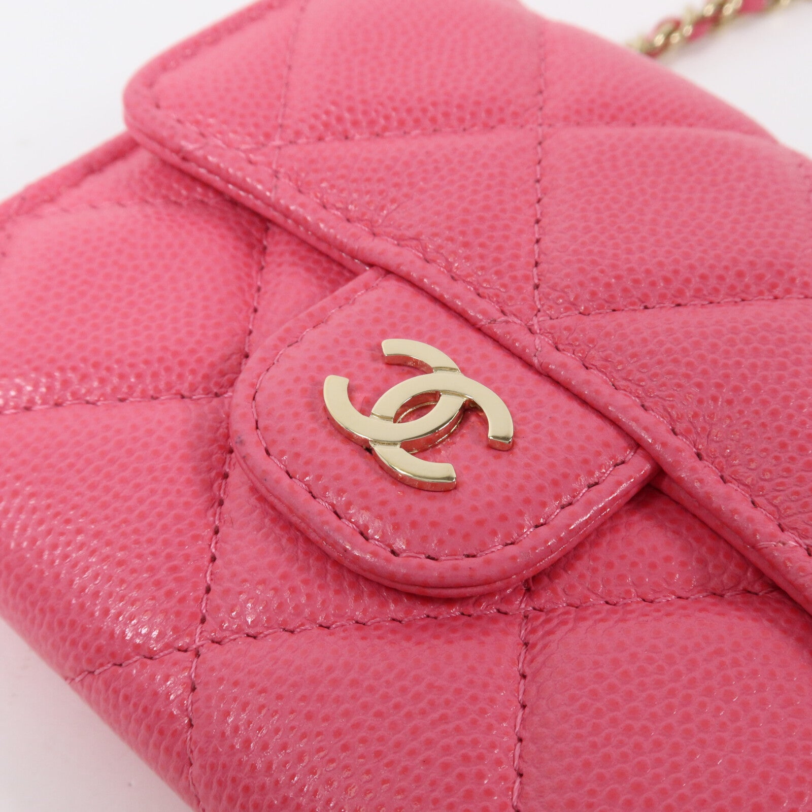 CHANEL 牛皮皮革Quiled Flap Card Holder On Chain鏈帶肩背袋