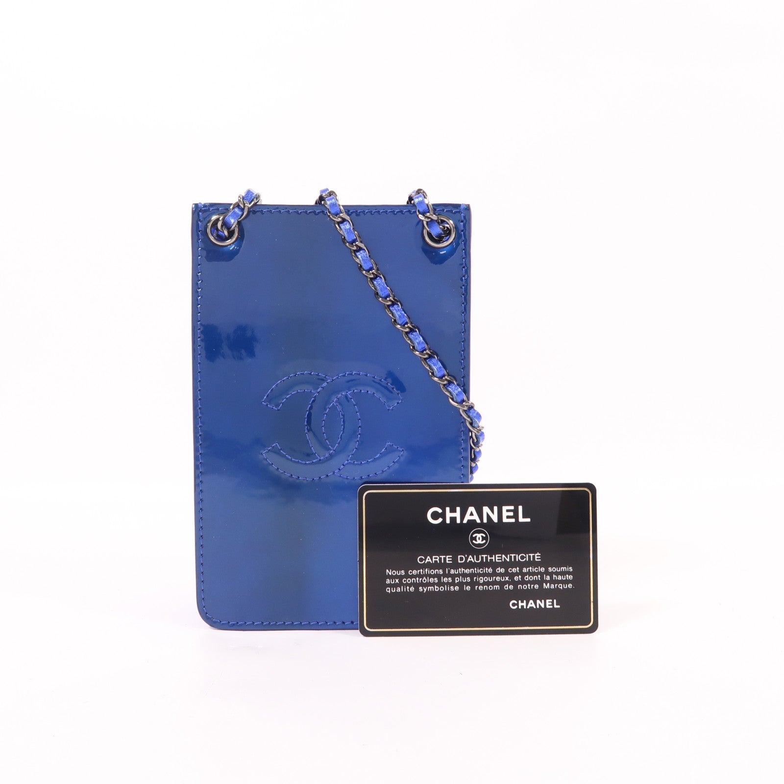 CHANEL CC Chain Shoulder Bag Patent Leather Blue