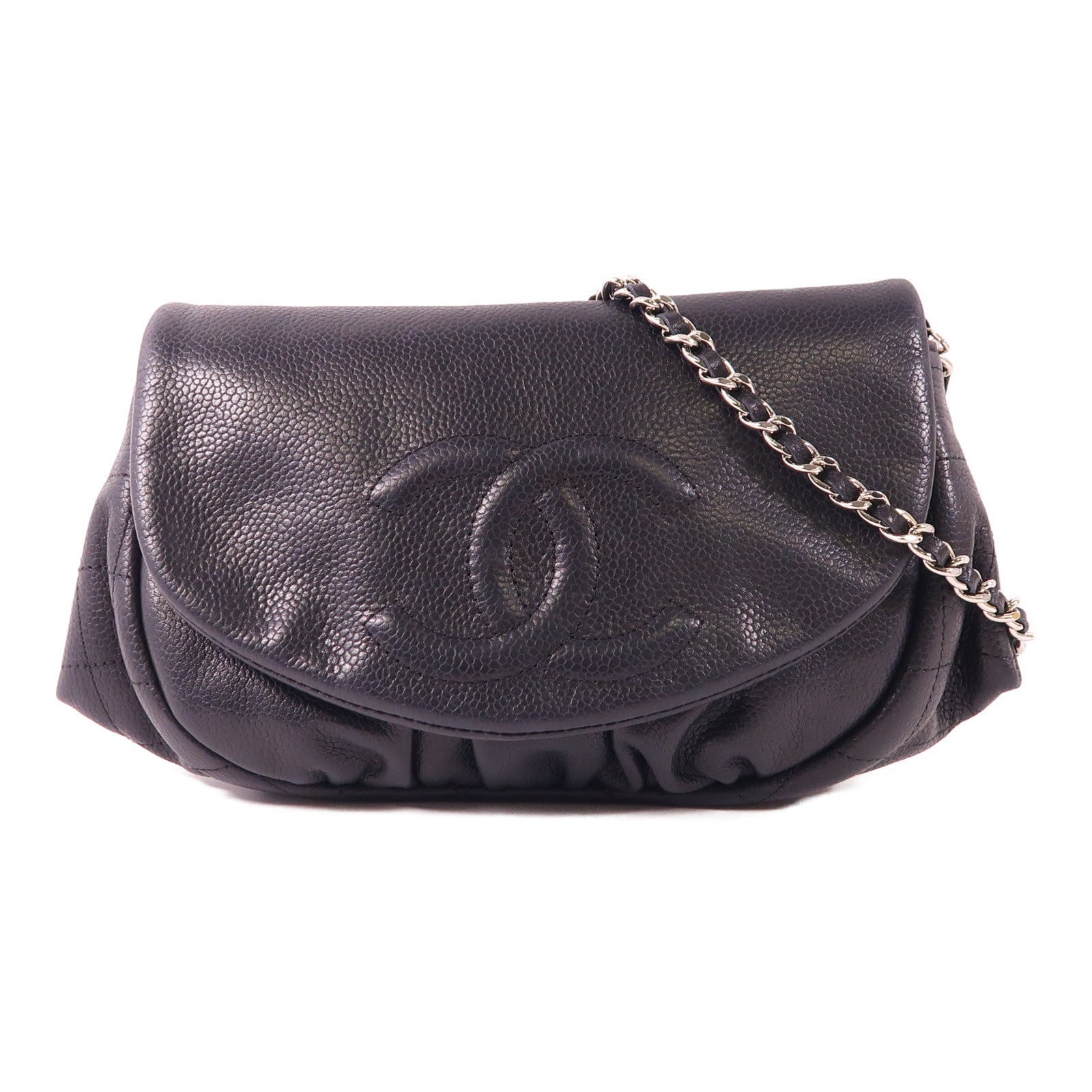 CHANEL 牛皮皮革Shoulder Bag銀扣鏈帶肩背袋