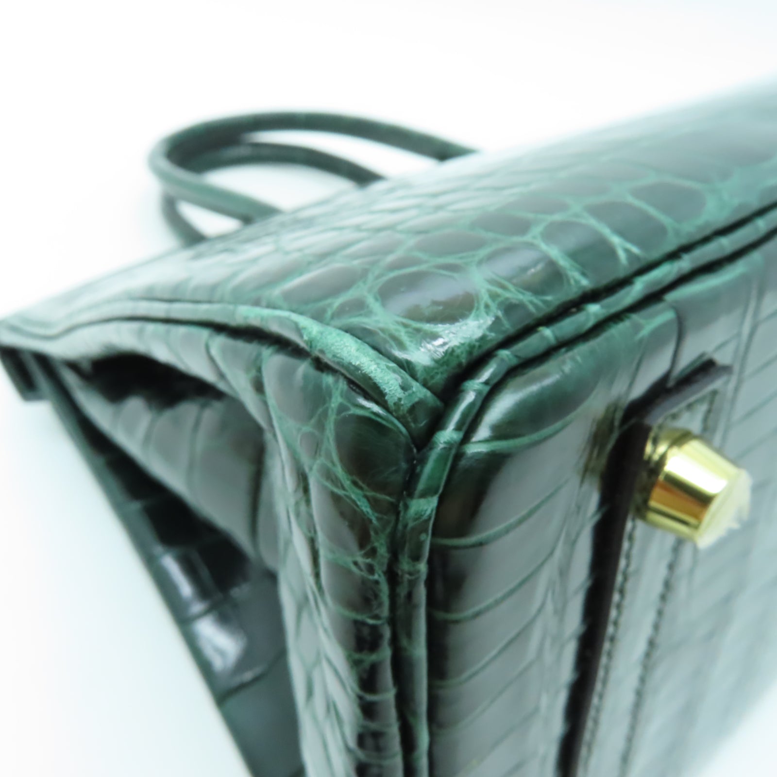 HERMES 【清倉大減價】鱷魚皮革Birkin 30金扣手挽袋綠色