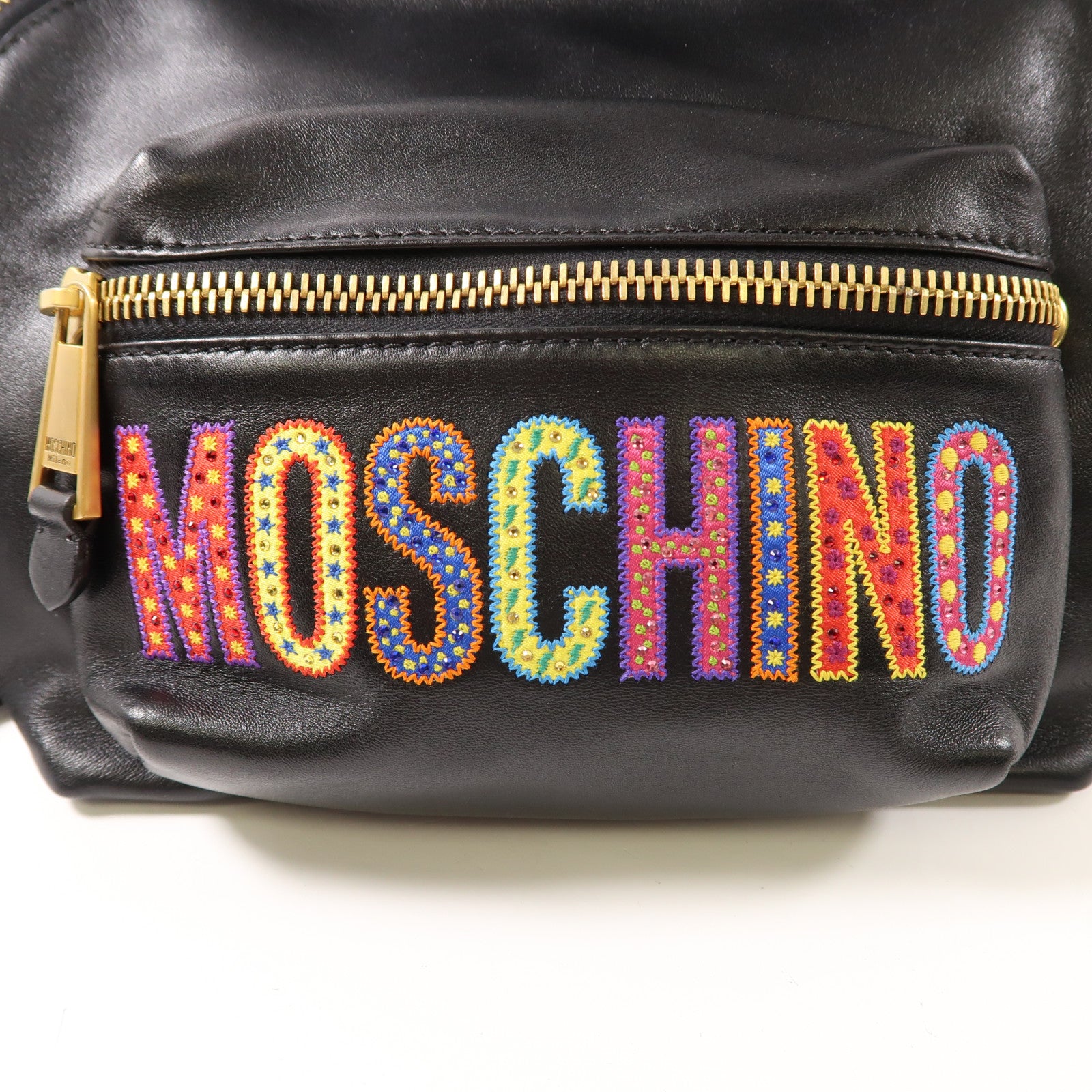 MOSCHINO 牛皮皮革Backpack金扣背包黑色