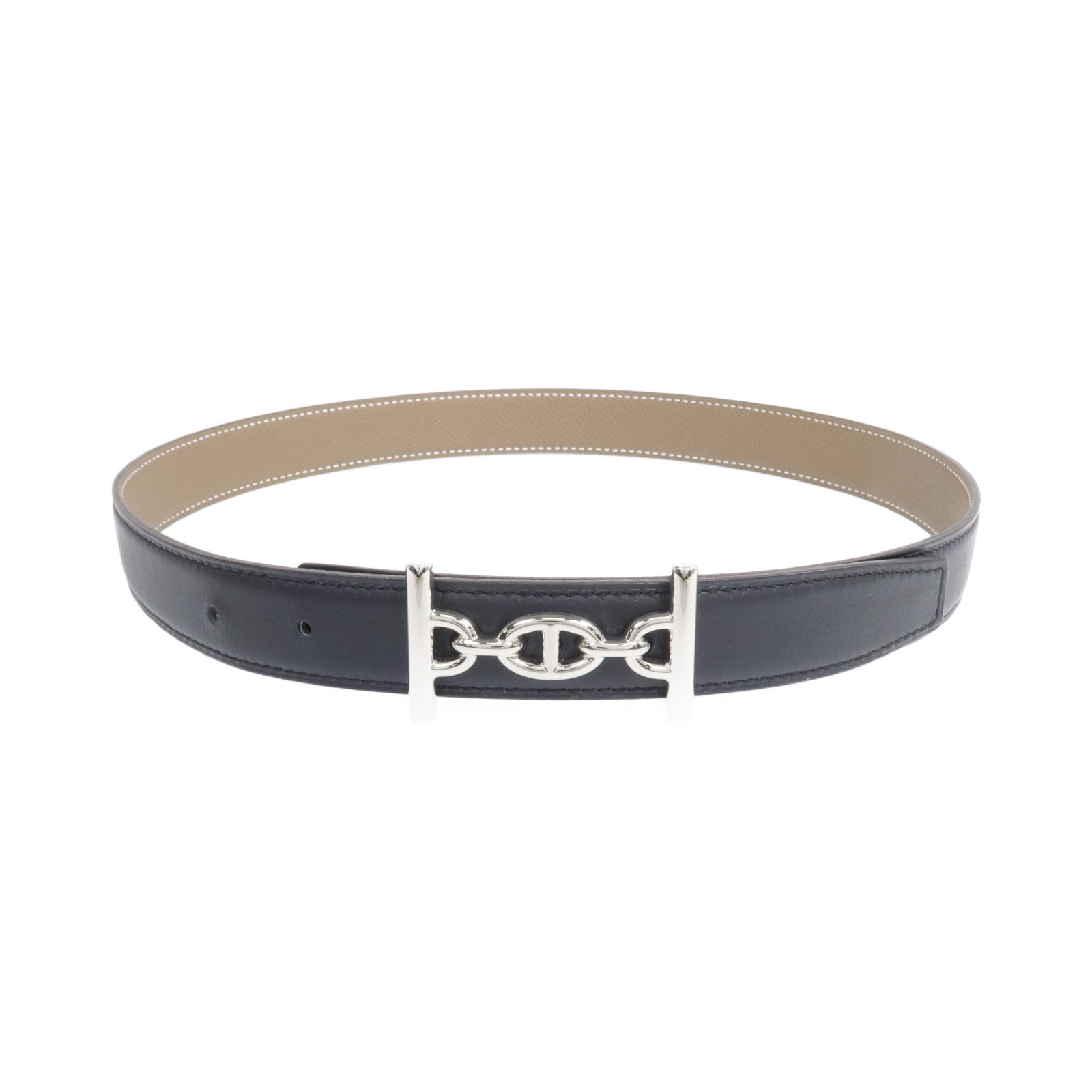 HERMES Epsom/Swift皮革Lagune Belt(70cm)銀扣皮帶Black/Etoupe
