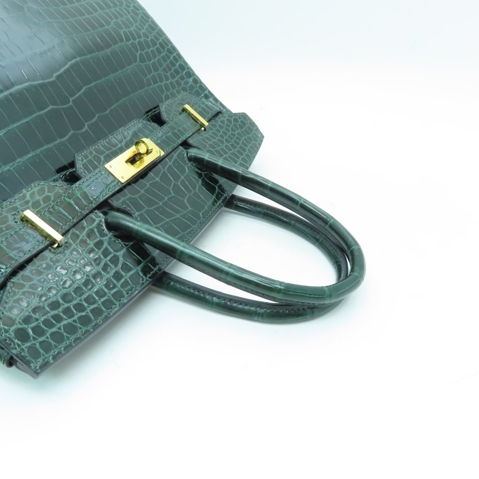 HERMES 【清倉大減價】鱷魚皮革Birkin 30金扣手挽袋綠色