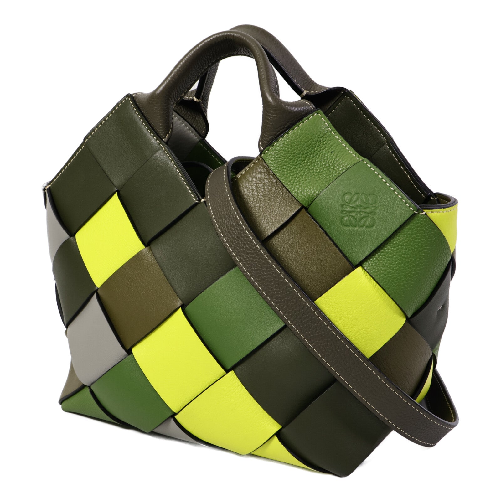 LOEWE 牛皮皮革Woven Basket手挽肩背兩用袋