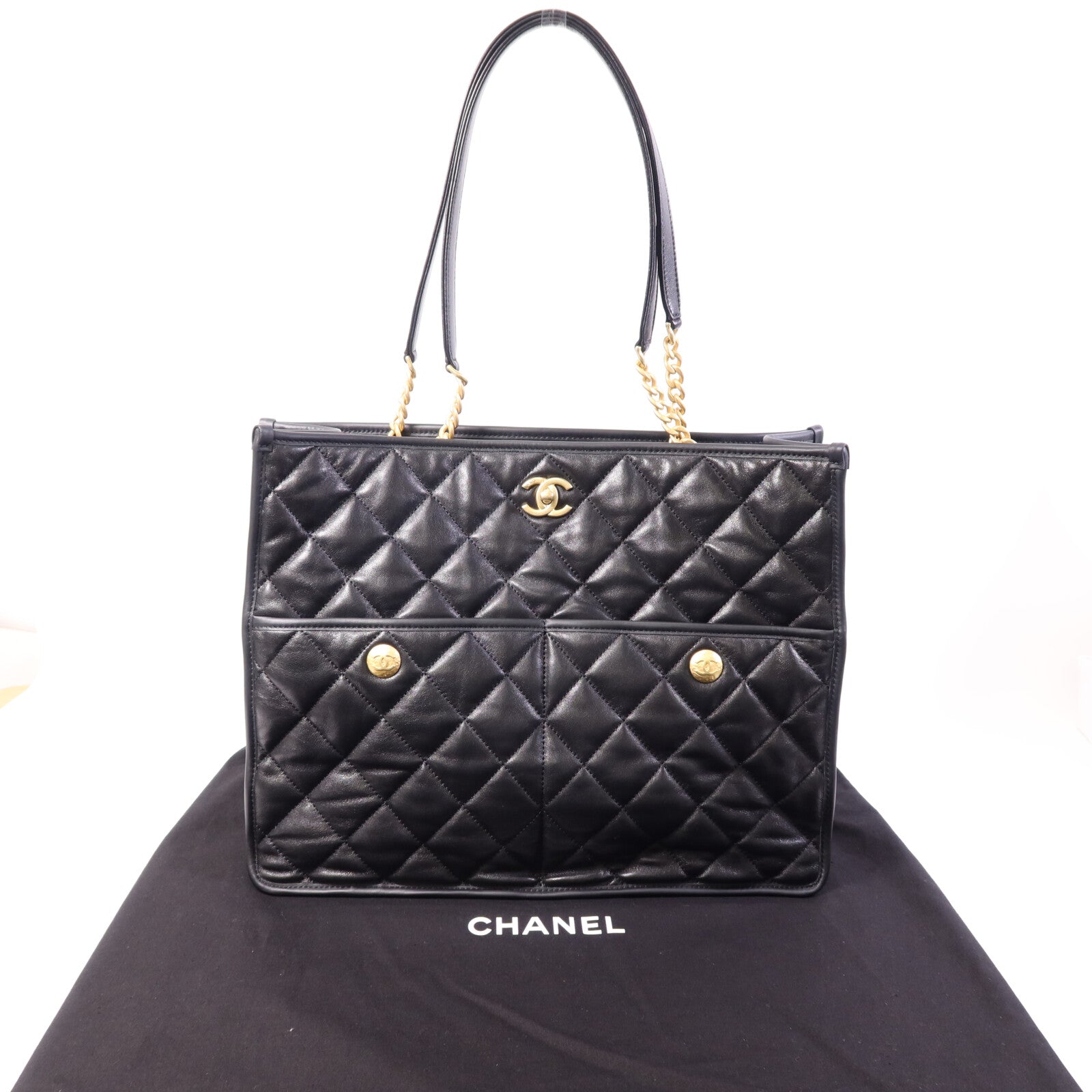 CHANEL 羊皮皮革Tote Bag金扣手挽袋