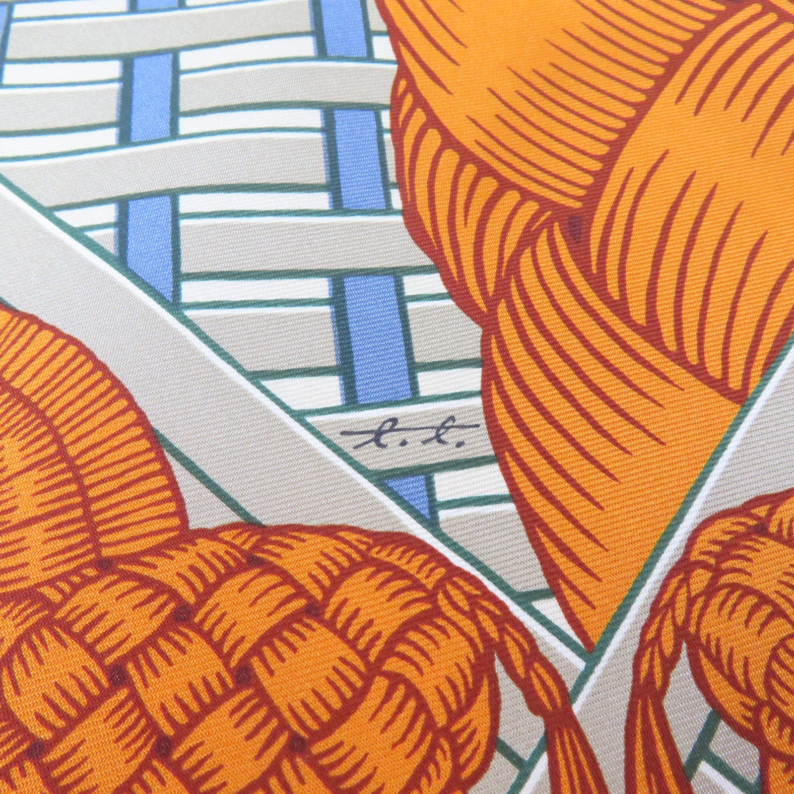 HERMES 絲質Scarf 90x90cm絲巾米色/紅色/橙色