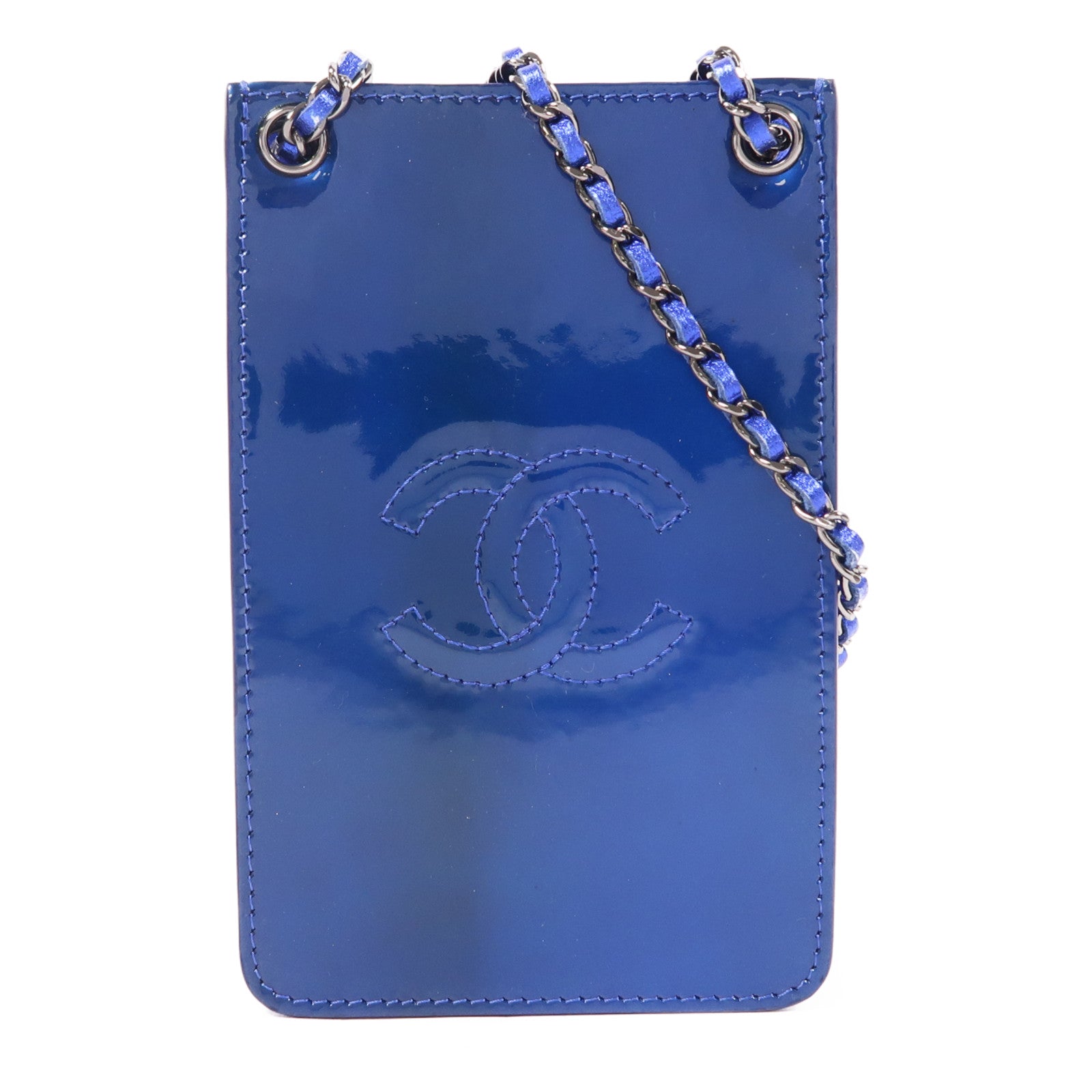 CHANEL CC Chain Shoulder Bag Patent Leather Blue