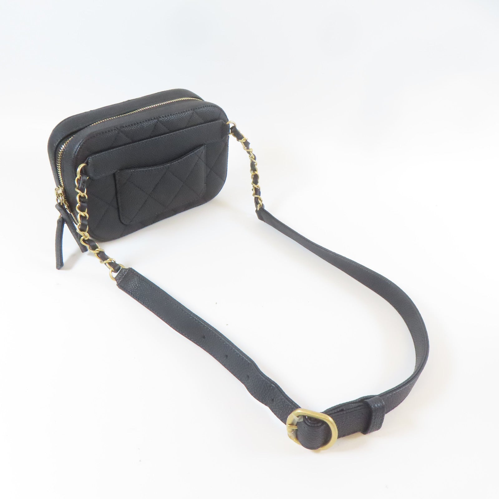 CHANEL 菱格Caviar皮革Waist Bag金扣腰包黑色