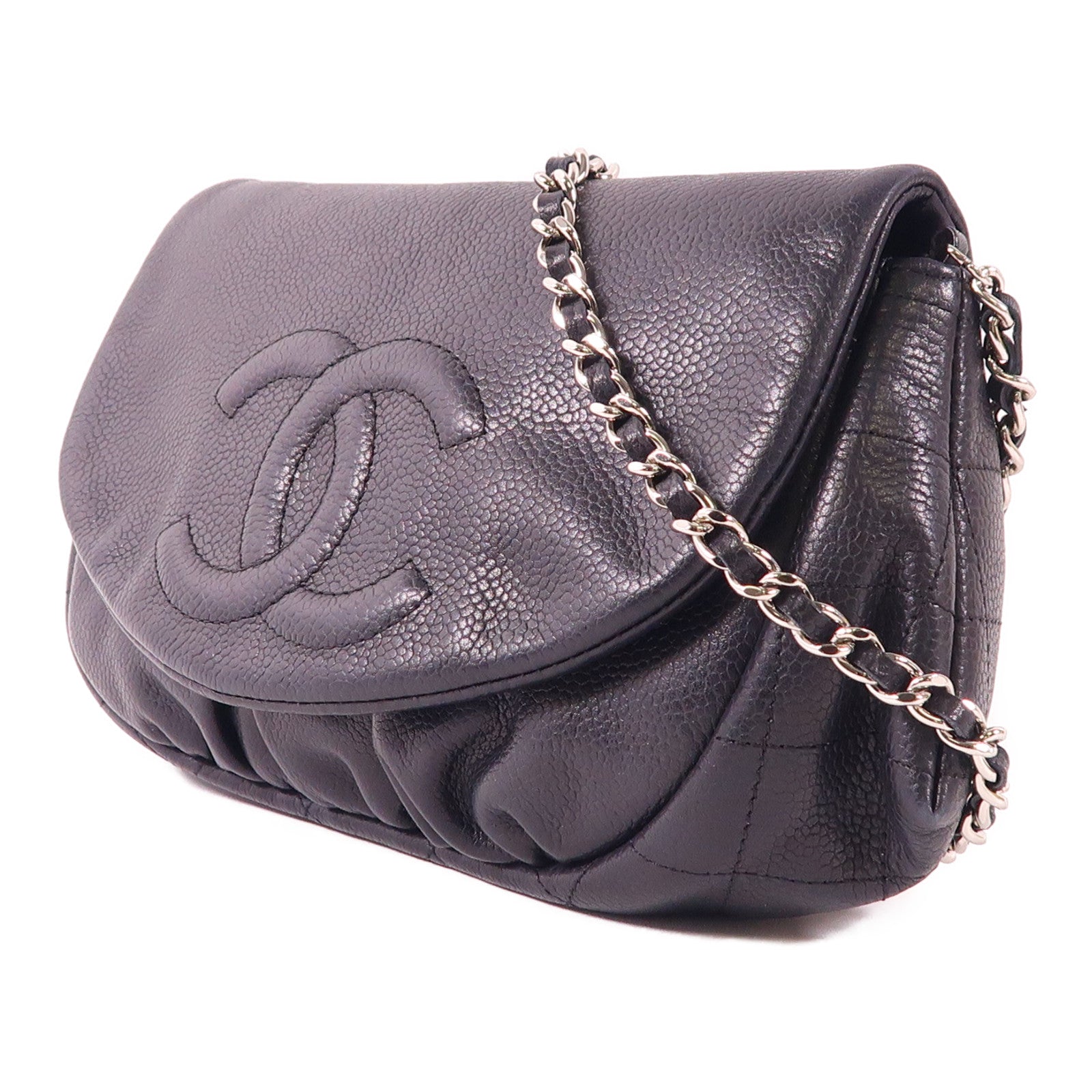 CHANEL 牛皮皮革Shoulder Bag銀扣鏈帶肩背袋