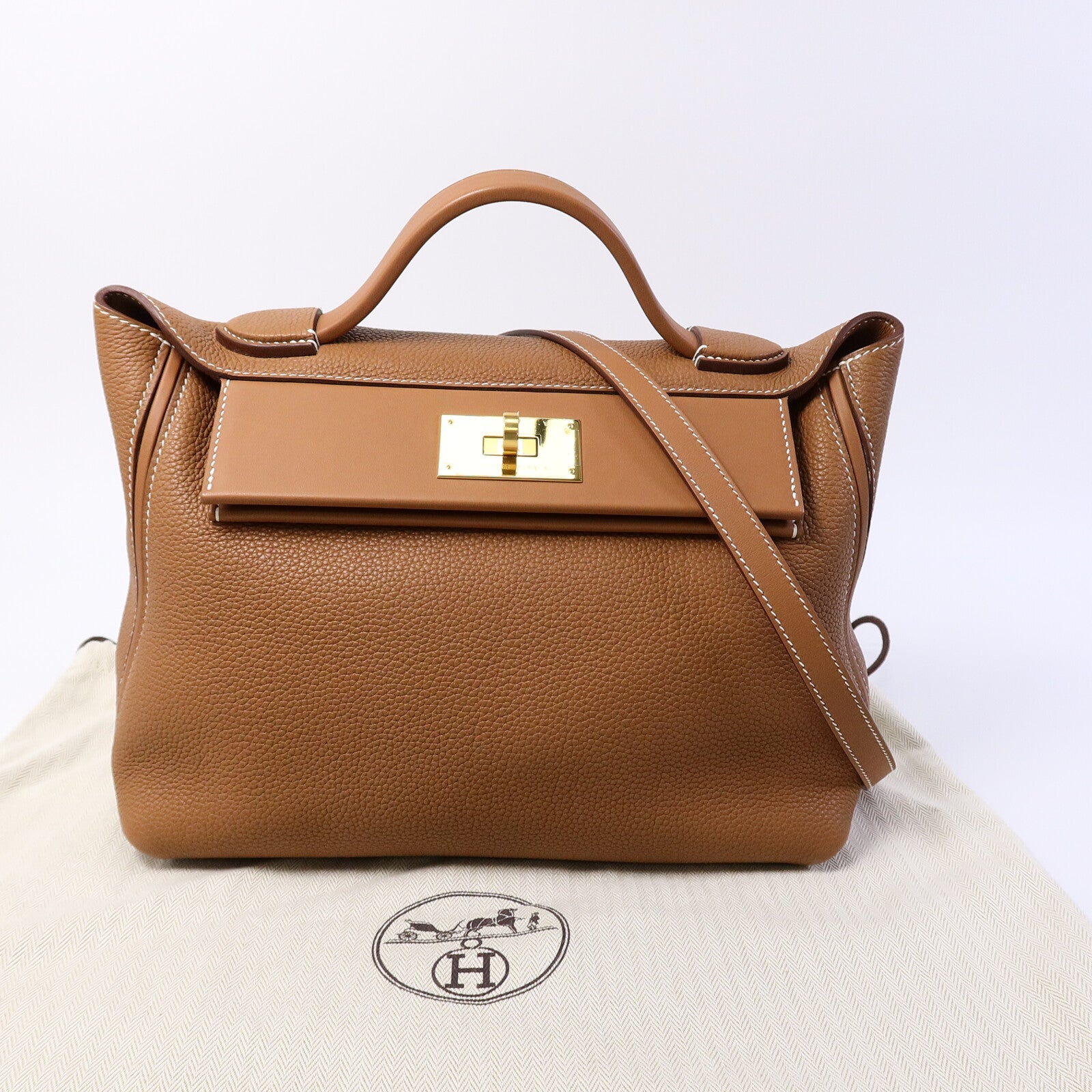HERMES Clemence皮革24/24 29cm手挽肩背兩用袋Gold