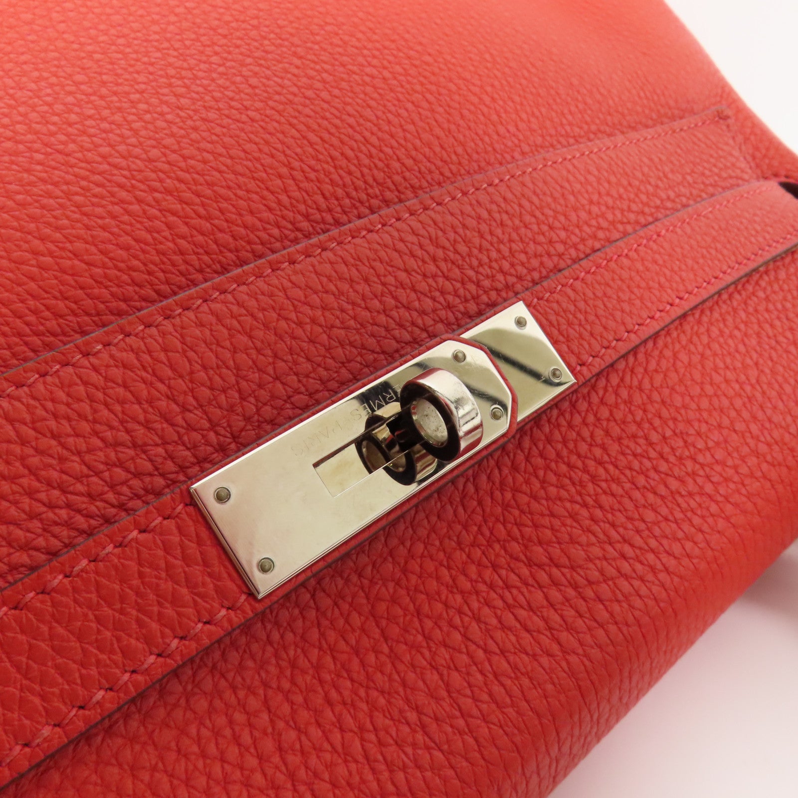 HERMES Clemence皮革Kelly 32銀扣手挽肩背兩用袋Rouge Casaque