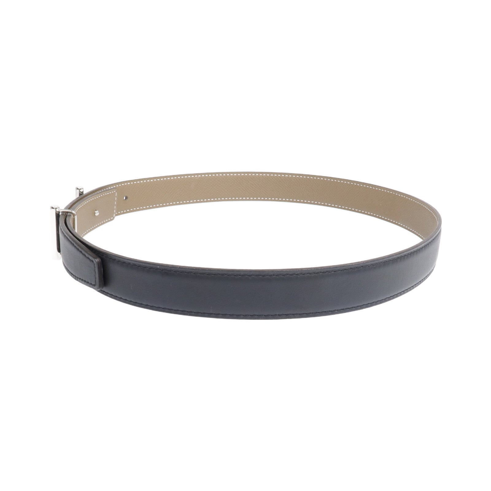 HERMES Epsom/Swift皮革Lagune Belt(70cm)銀扣皮帶Black/Etoupe