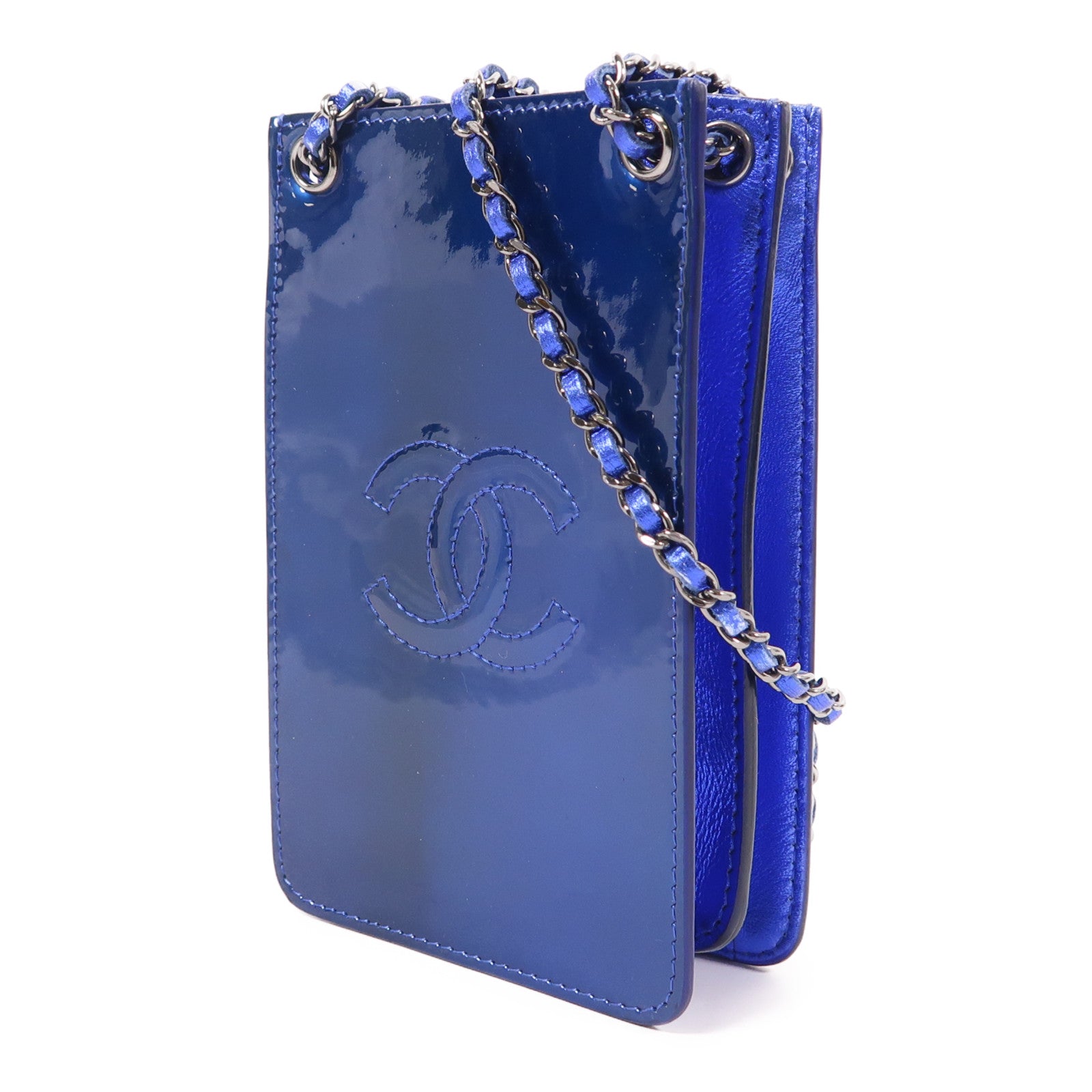 CHANEL CC Chain Shoulder Bag Patent Leather Blue