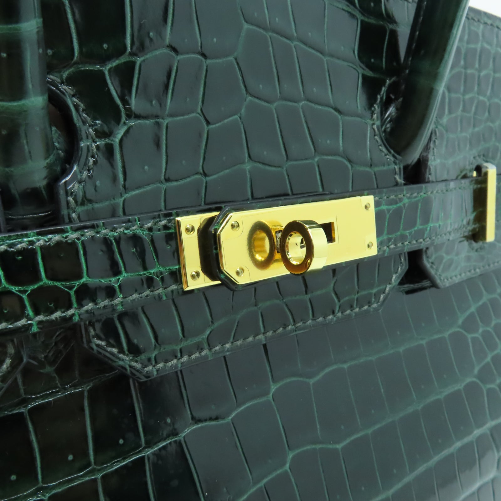 HERMES 【清倉大減價】鱷魚皮革Birkin 30金扣手挽袋綠色