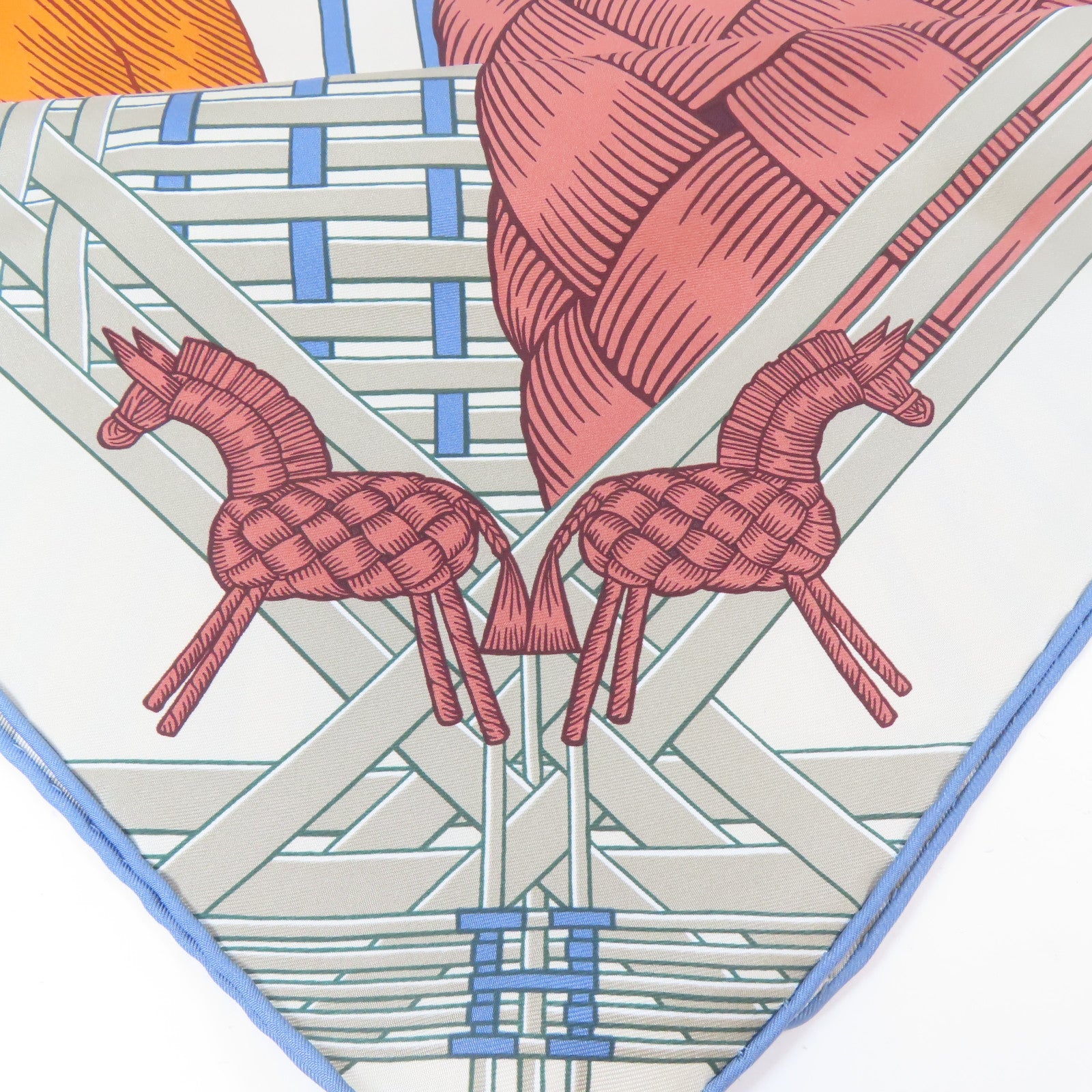 HERMES 絲質Scarf 90x90cm絲巾米色/紅色/橙色