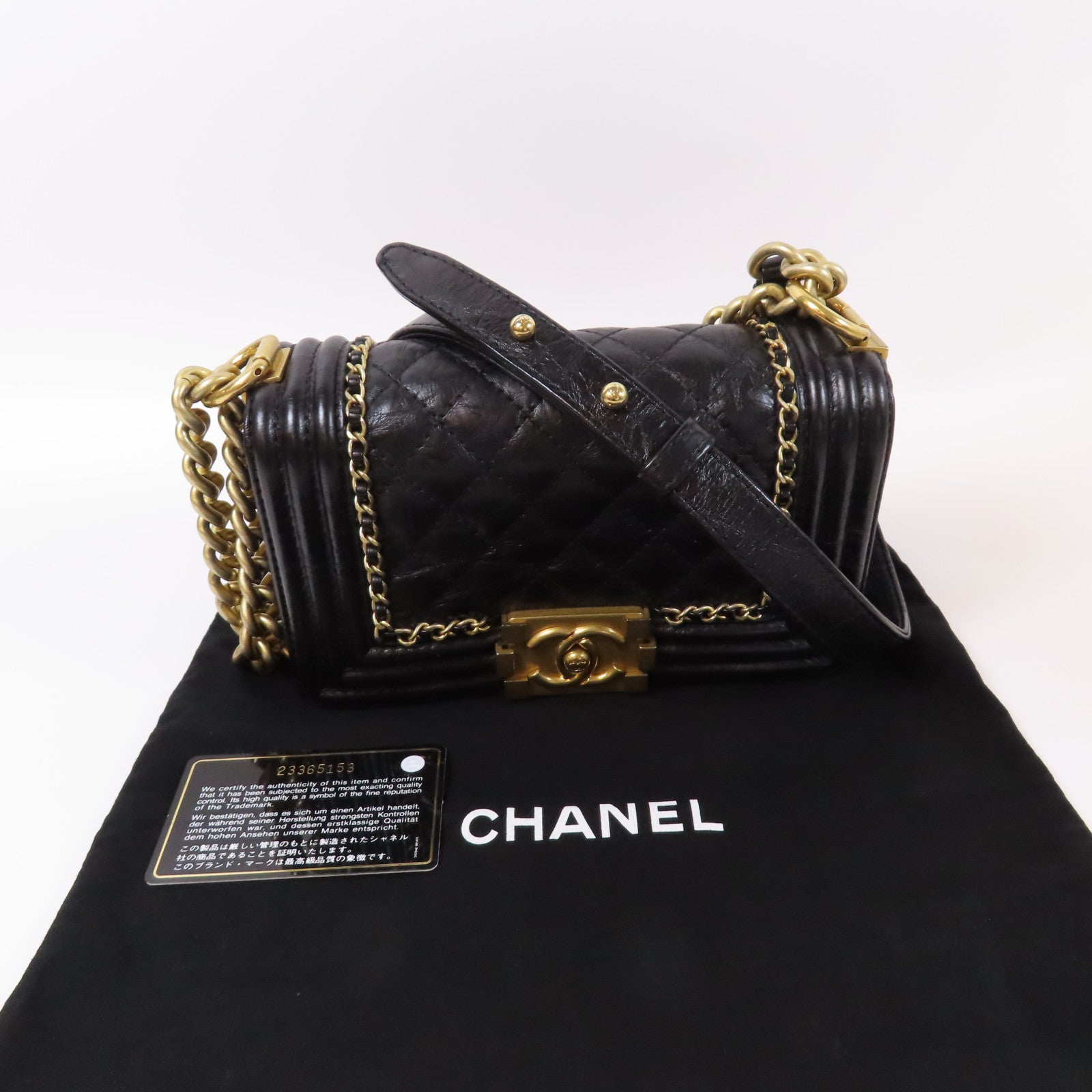CHANEL 【激減優惠】菱格牛皮皮革Boy Chanel金扣鏈帶肩背袋黑色