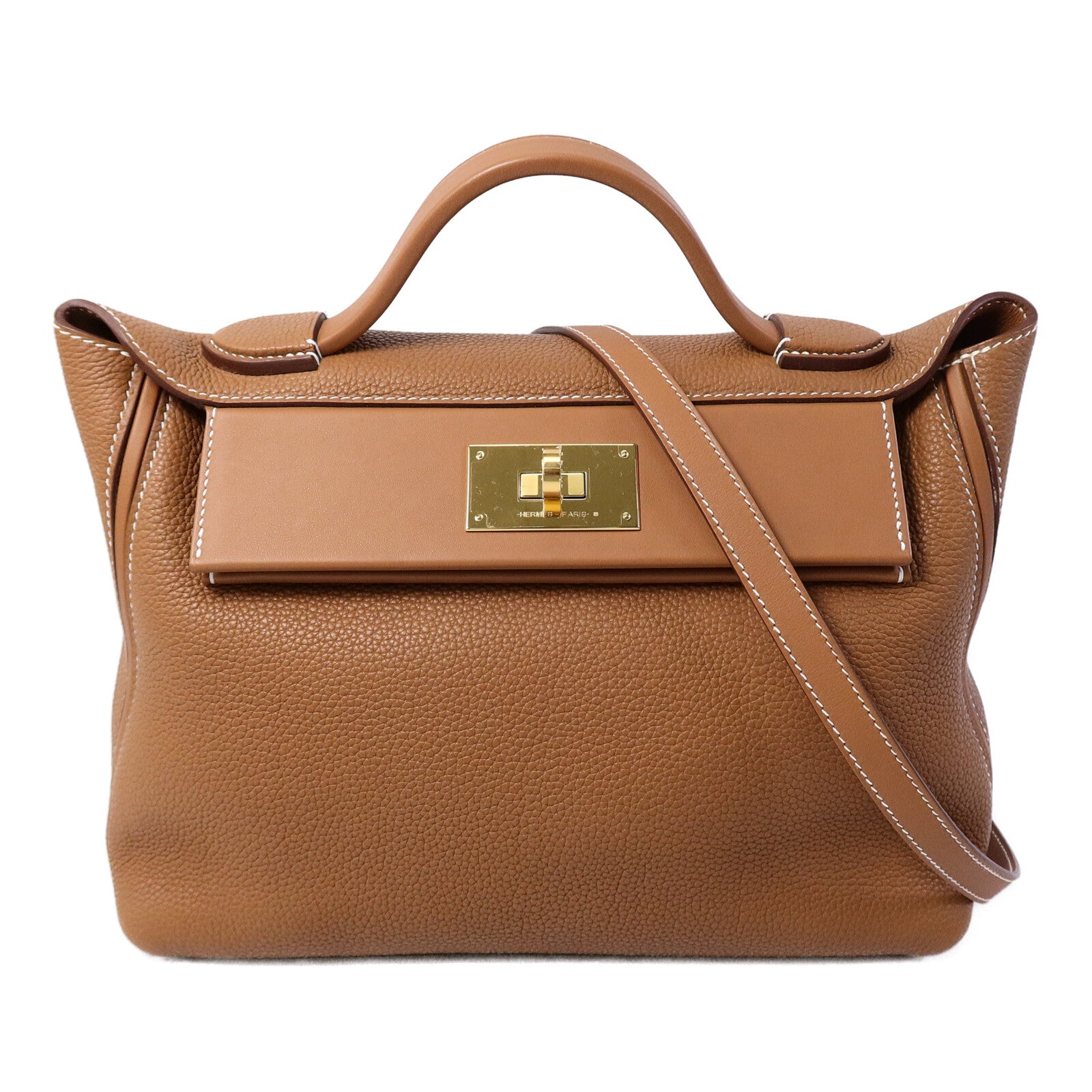 HERMES Clemence皮革24/24 29cm手挽肩背兩用袋Gold