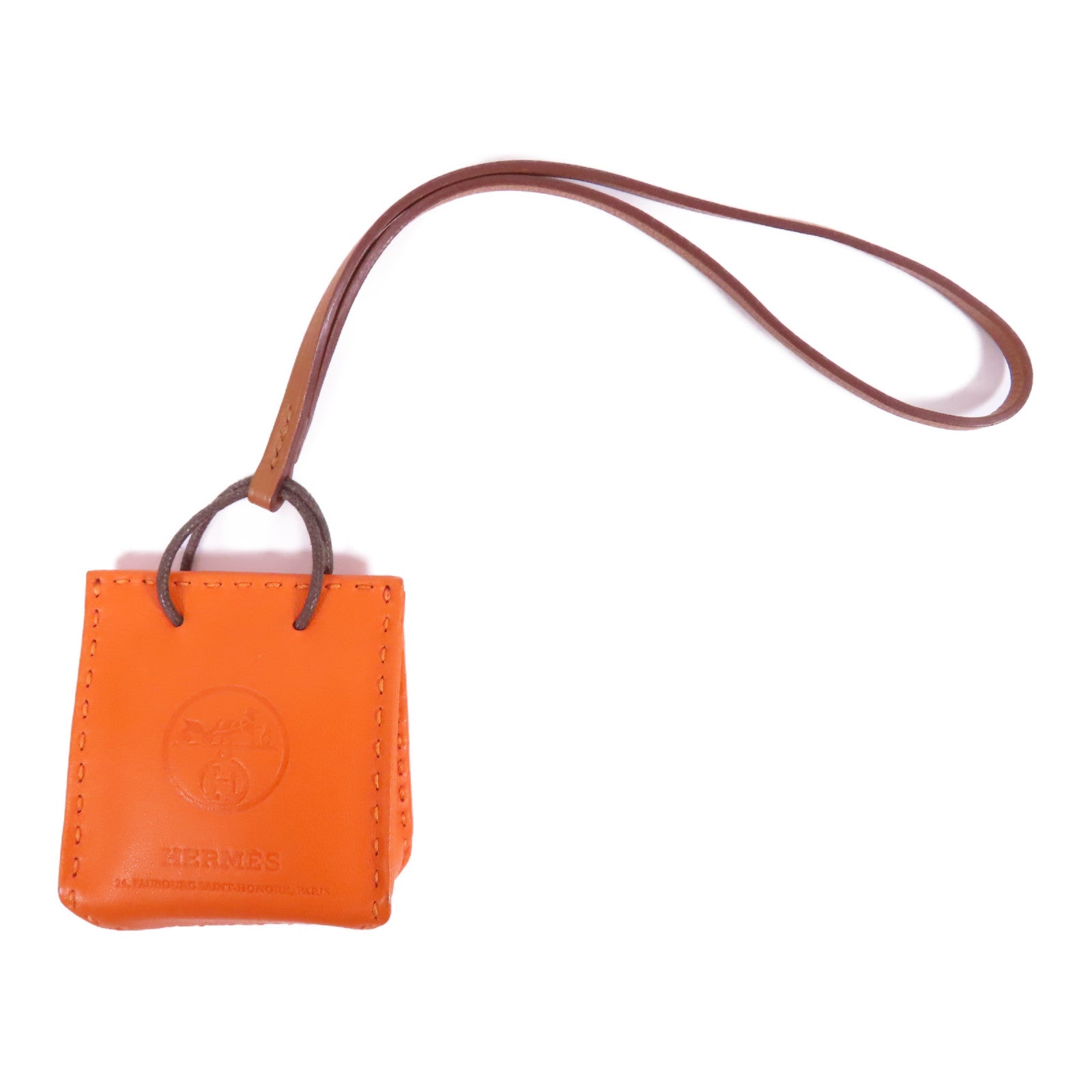 HERMES Swift皮革Shopping Bag Charm掛飾93 Orange經典橘