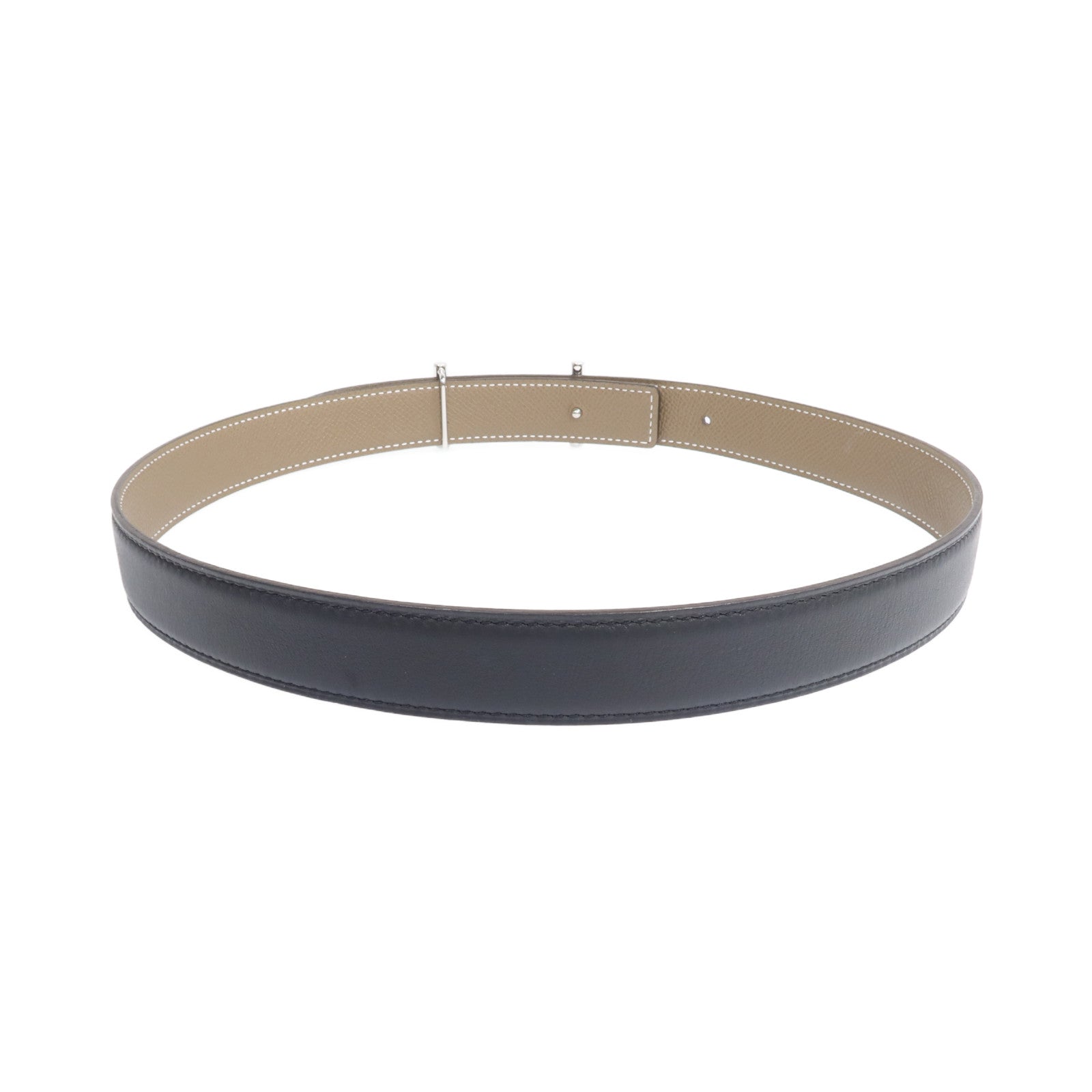 HERMES Epsom/Swift皮革Lagune Belt(70cm)銀扣皮帶Black/Etoupe