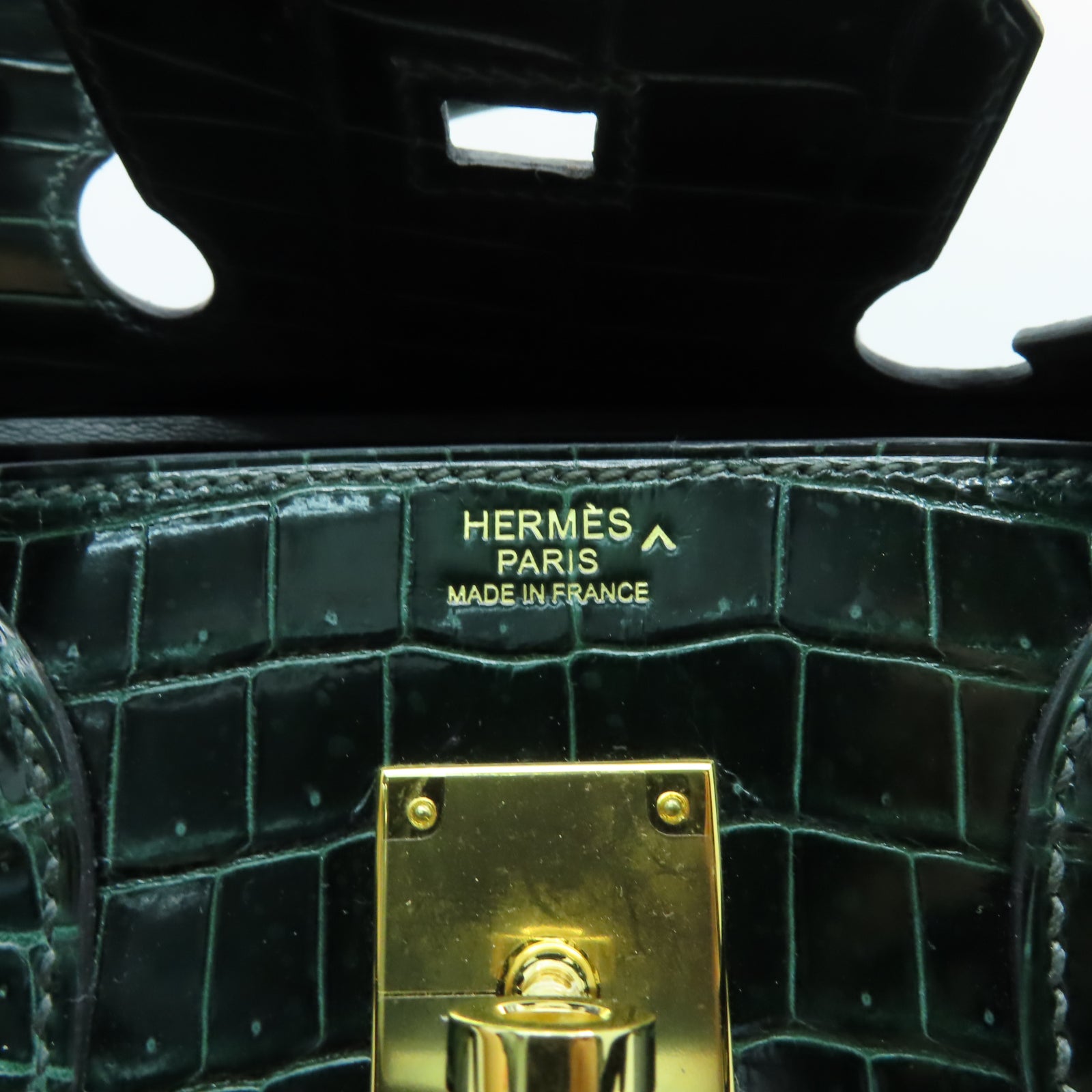 HERMES 【清倉大減價】鱷魚皮革Birkin 30金扣手挽袋綠色