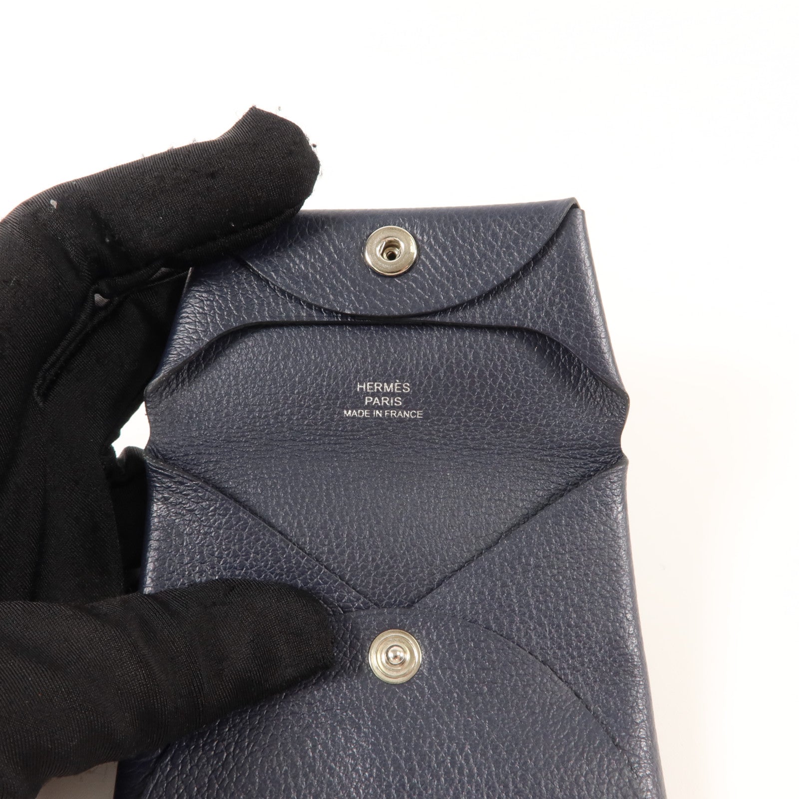 HERMES Evercolor皮革Bastia零錢包Bleu Nuit