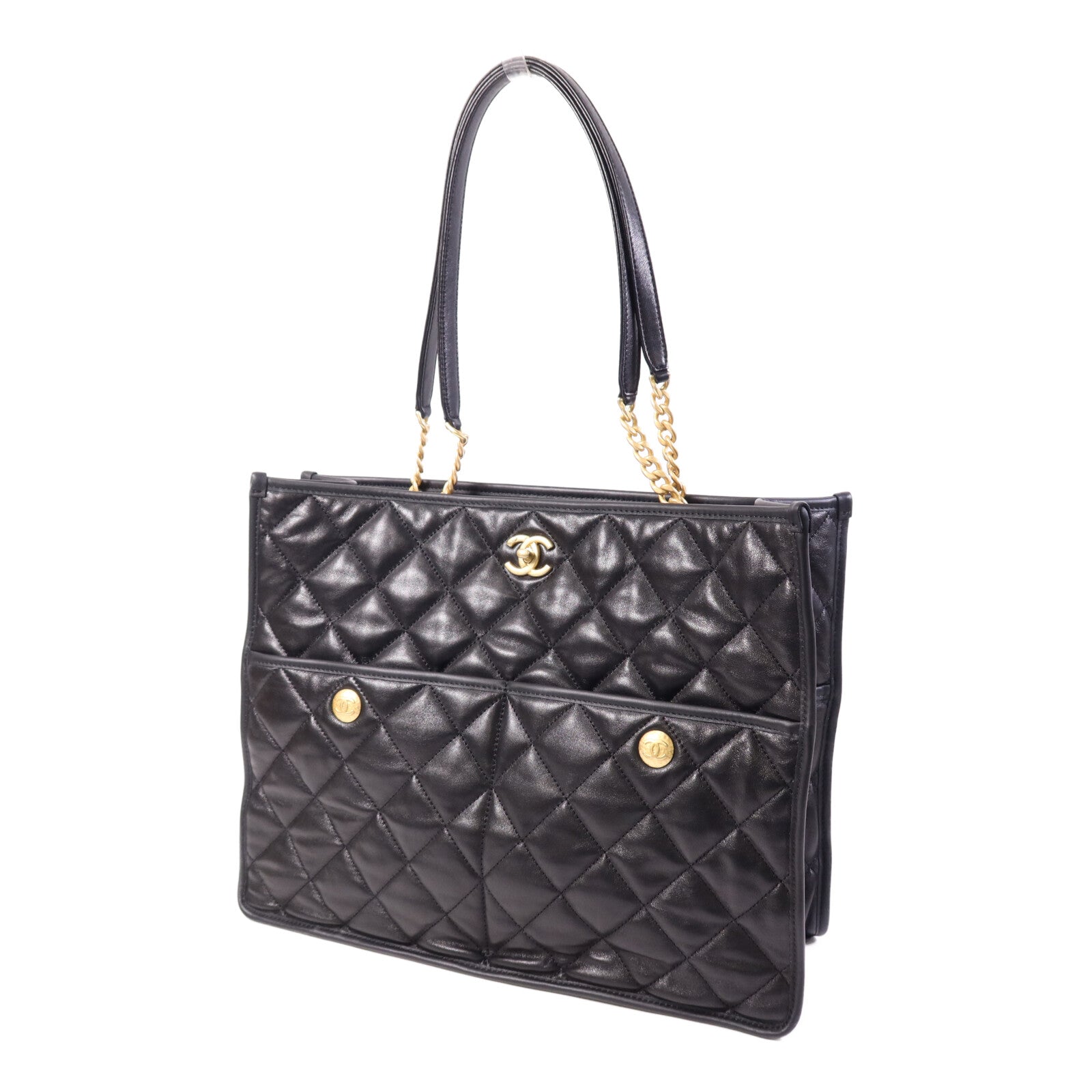 CHANEL 羊皮皮革Tote Bag金扣手挽袋