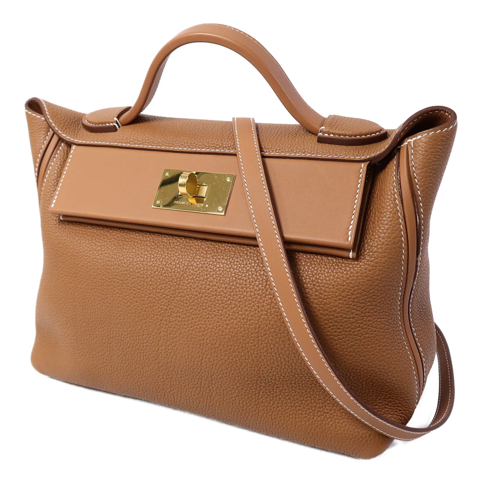 HERMES Clemence皮革24/24 29cm手挽肩背兩用袋Gold