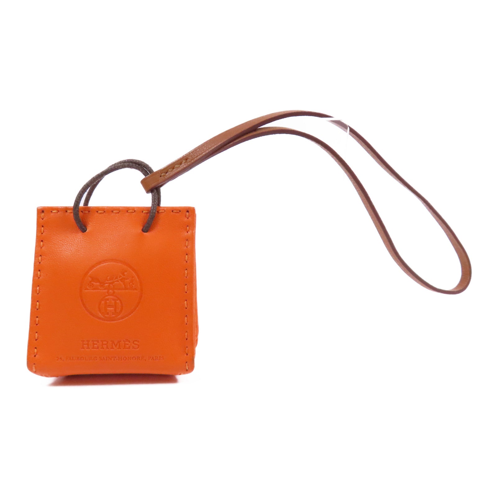 HERMES Swift皮革Shopping Bag Charm掛飾93 Orange經典橘