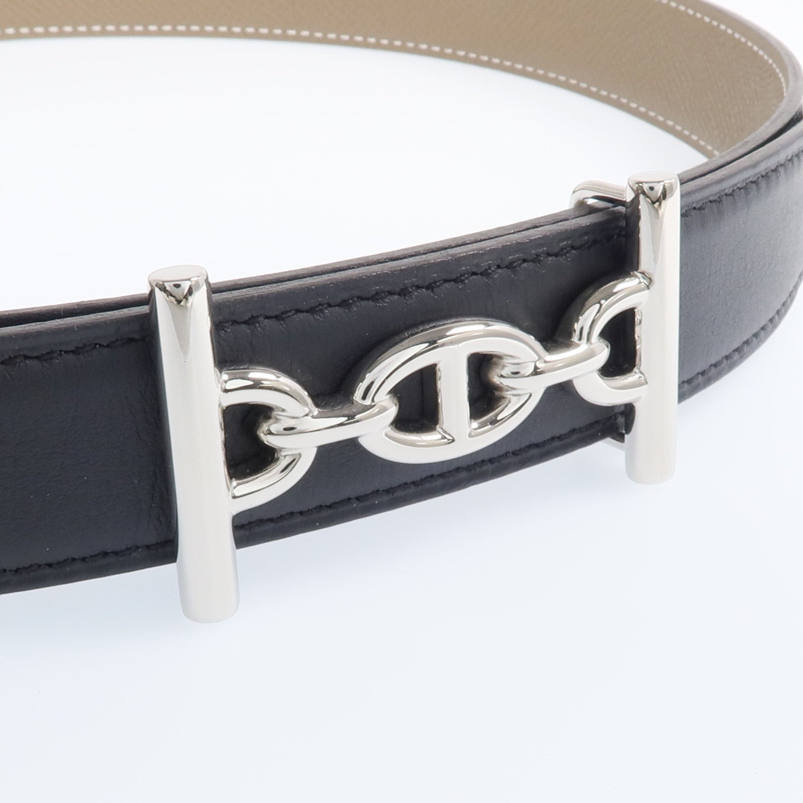 HERMES Epsom/Swift皮革Lagune Belt(70cm)銀扣皮帶Black/Etoupe