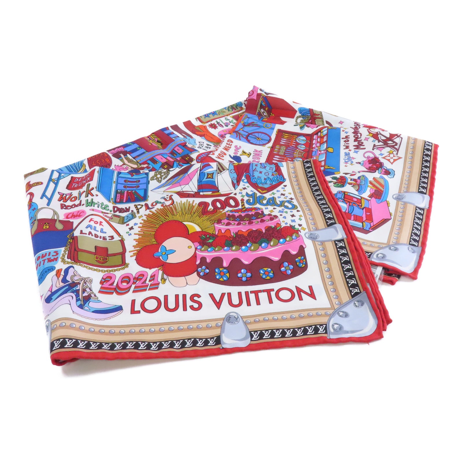 LOUIS VUITTON 絲質Scarf絲巾白色/紅色/彩色