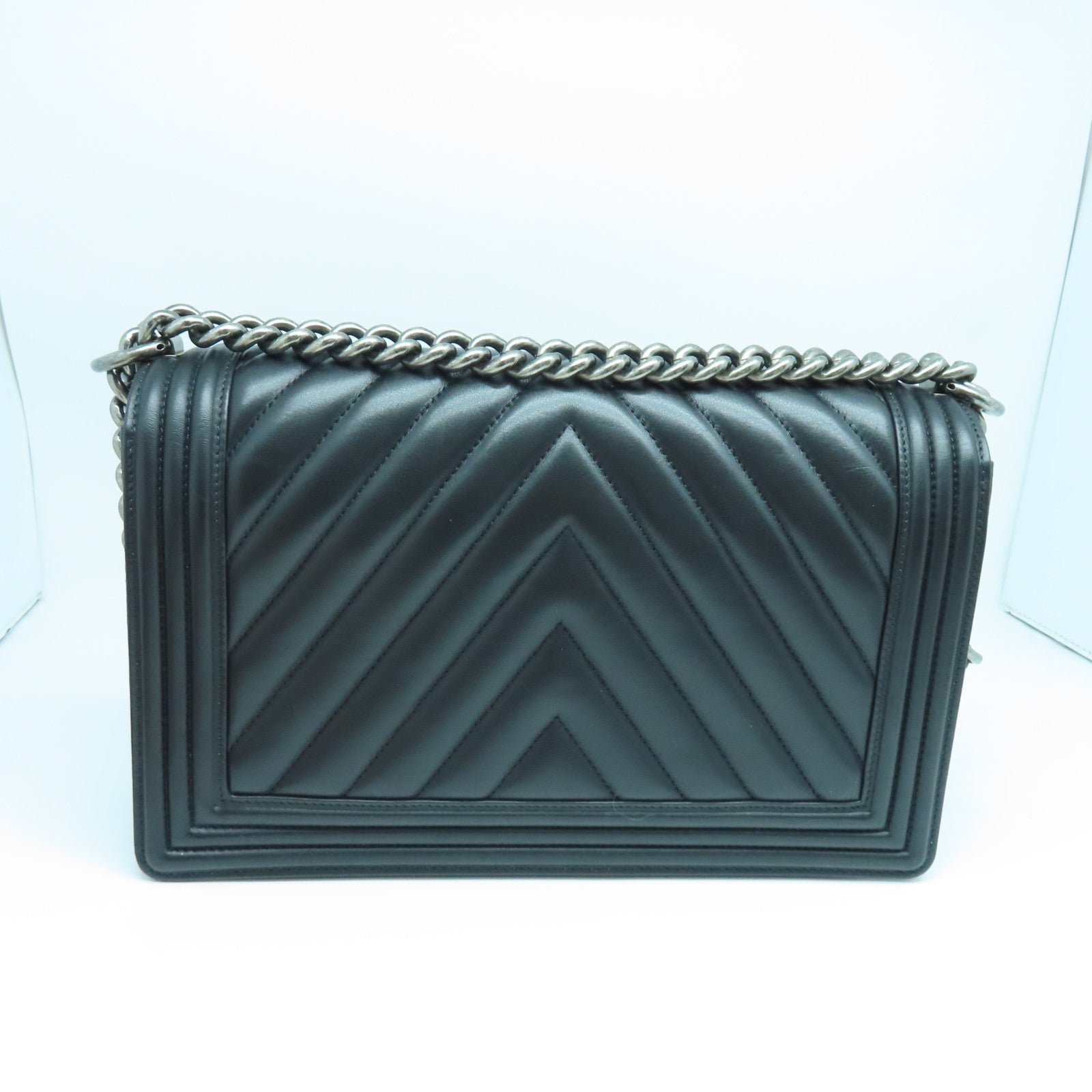 CHANEL twill cowhide leather Boy silver buckle shoulder bag black