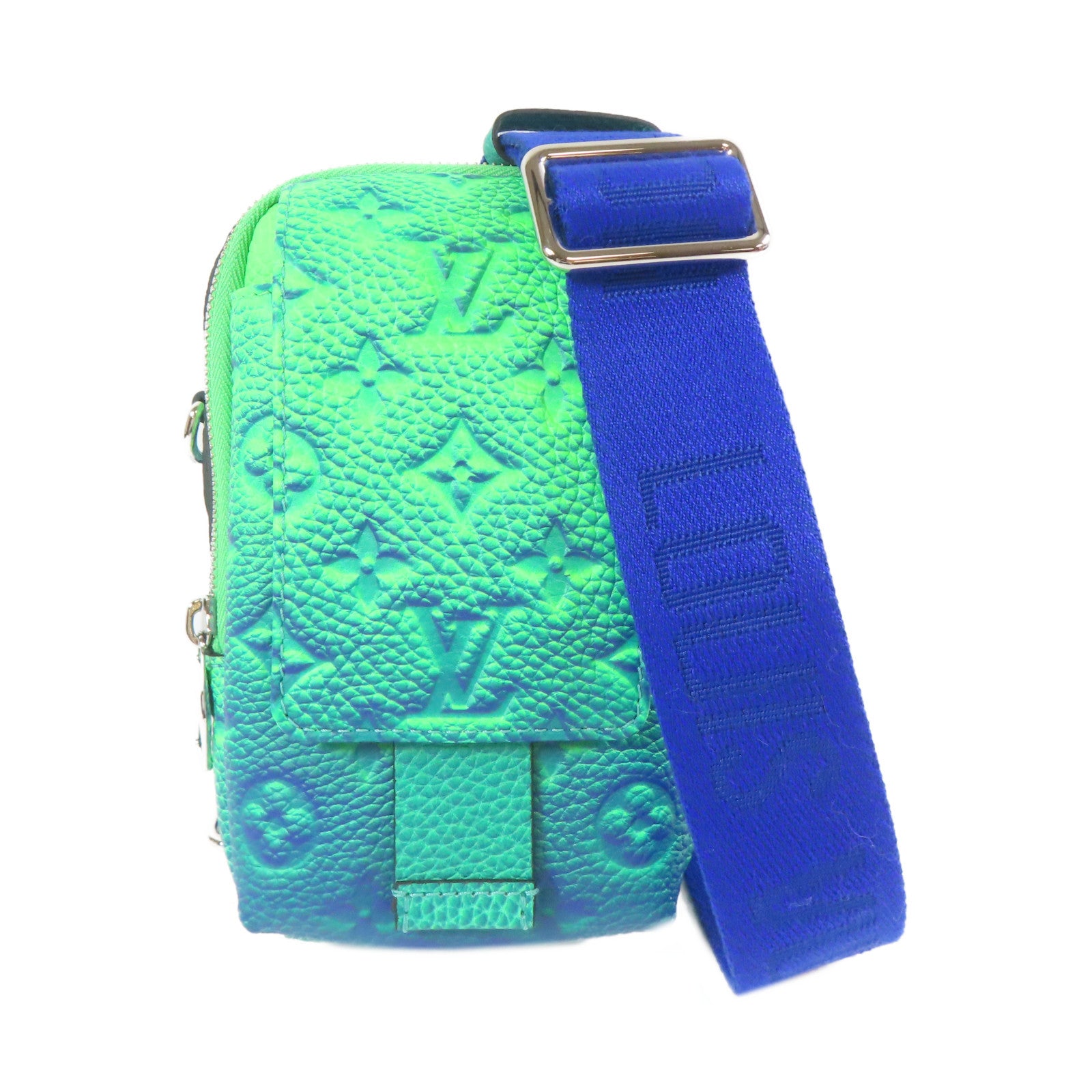 LOUIS VUITTON Taurillon Illusion Double Phone Pouch銀扣手拿包綠色/藍色
