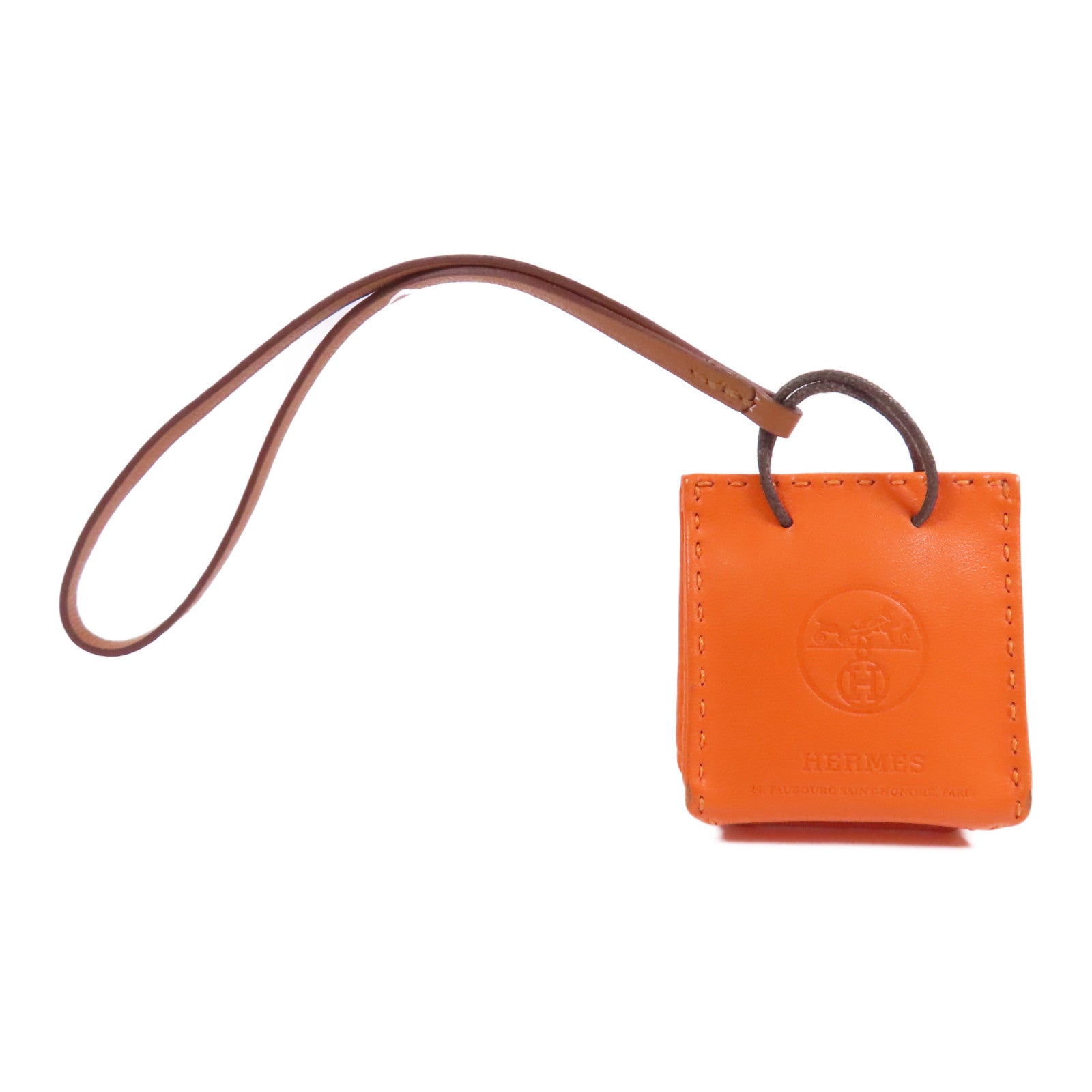 HERMES Swift皮革Shopping Bag Charm掛飾93 Orange經典橘