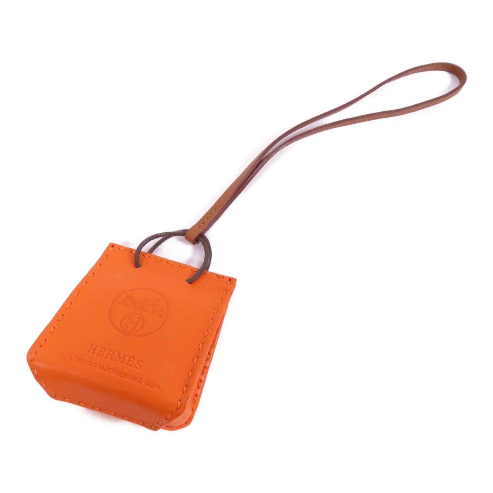 HERMES Swift皮革Shopping Bag Charm掛飾93 Orange經典橘
