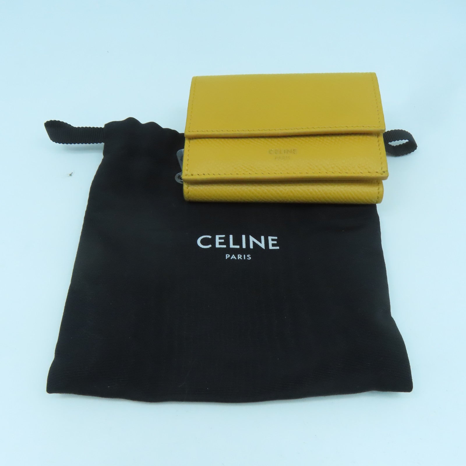 CELINE 【激減優惠】牛皮皮革Small Fold Wallet金扣錢包黃色