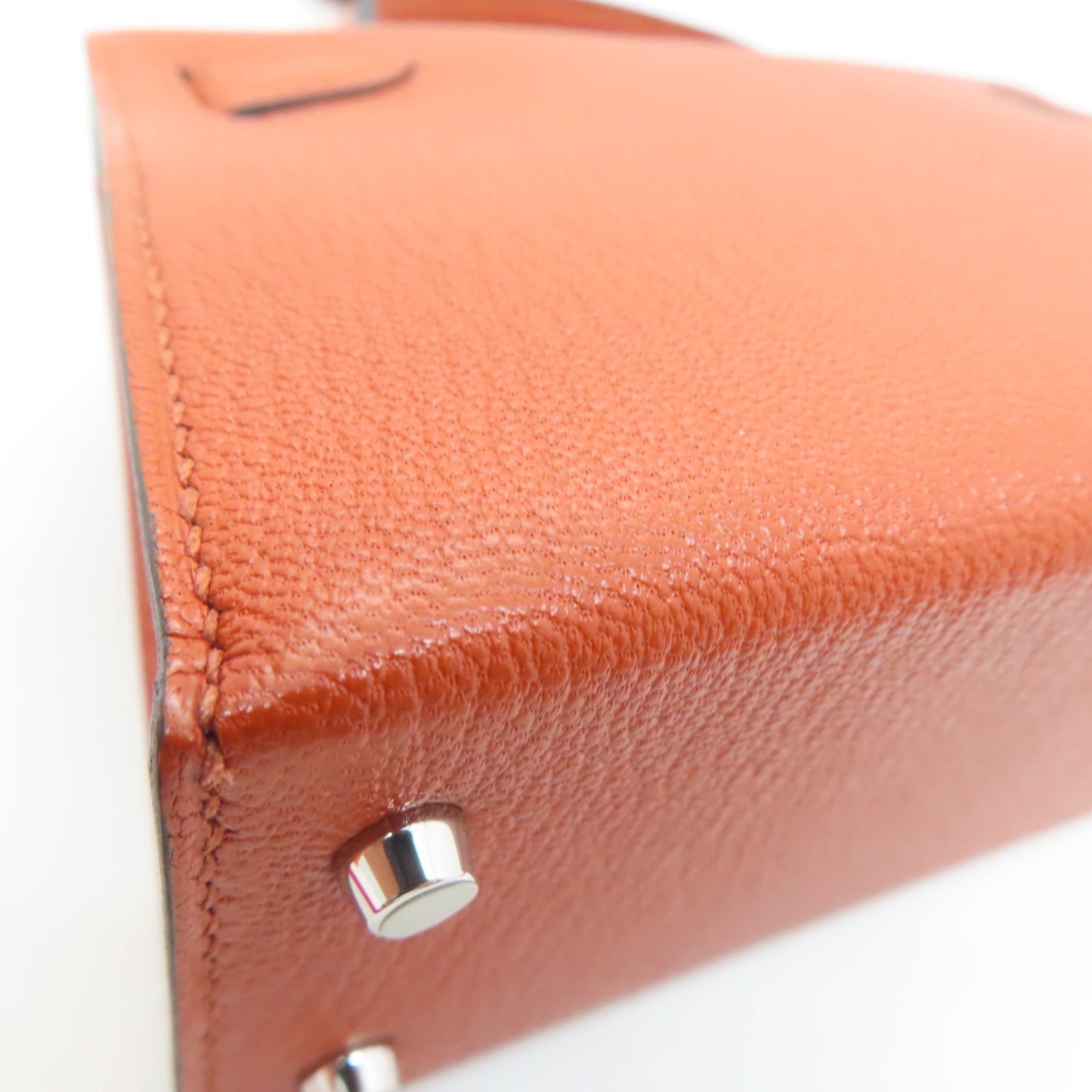 HERMES Chevre皮革Mini Kelly II銀扣肩背袋Potiron橙色