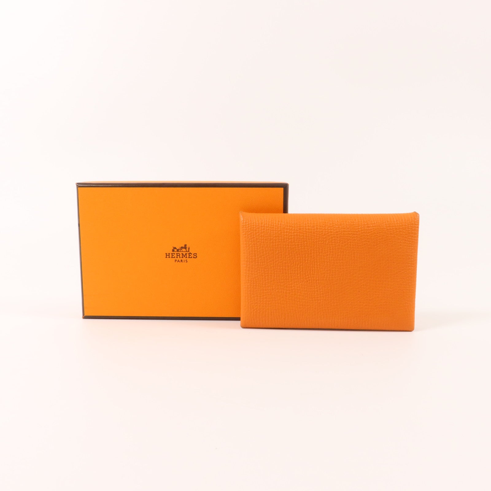 HERMES Epsom皮革Calvi Card Holder卡片套Orange/Lime