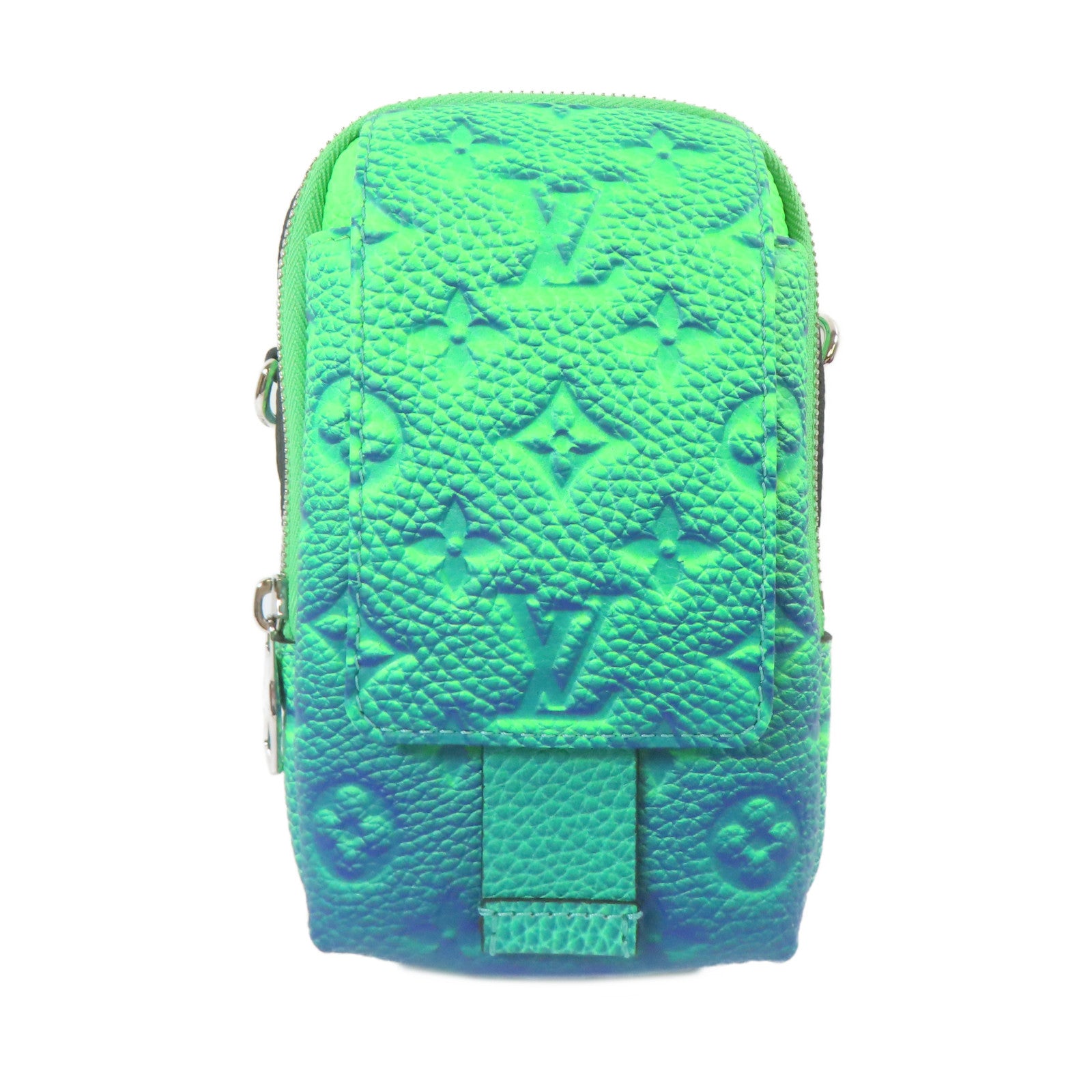 LOUIS VUITTON Taurillon Illusion Double Phone Pouch銀扣手拿包綠色/藍色