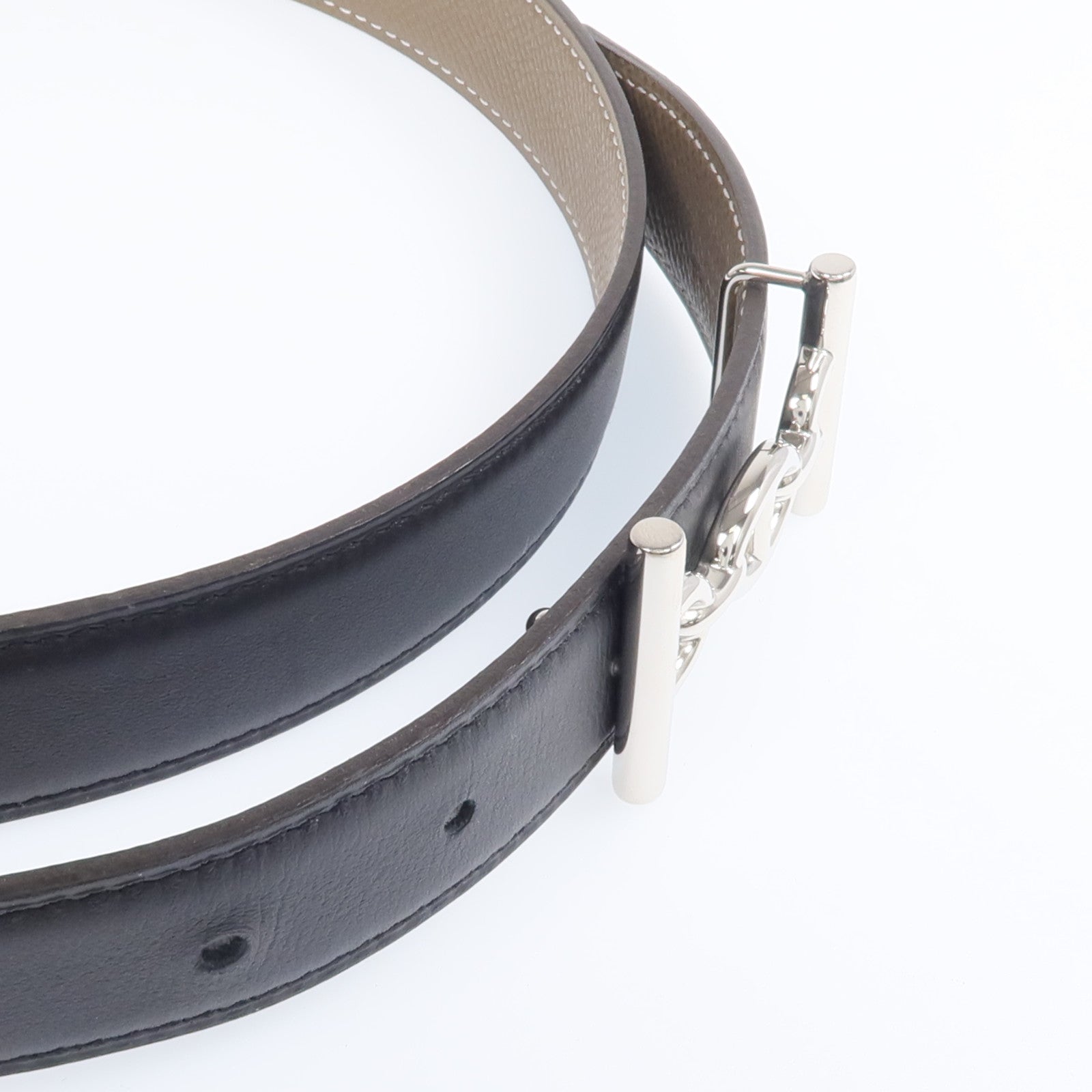 HERMES Epsom/Swift皮革Lagune Belt(70cm)銀扣皮帶Black/Etoupe