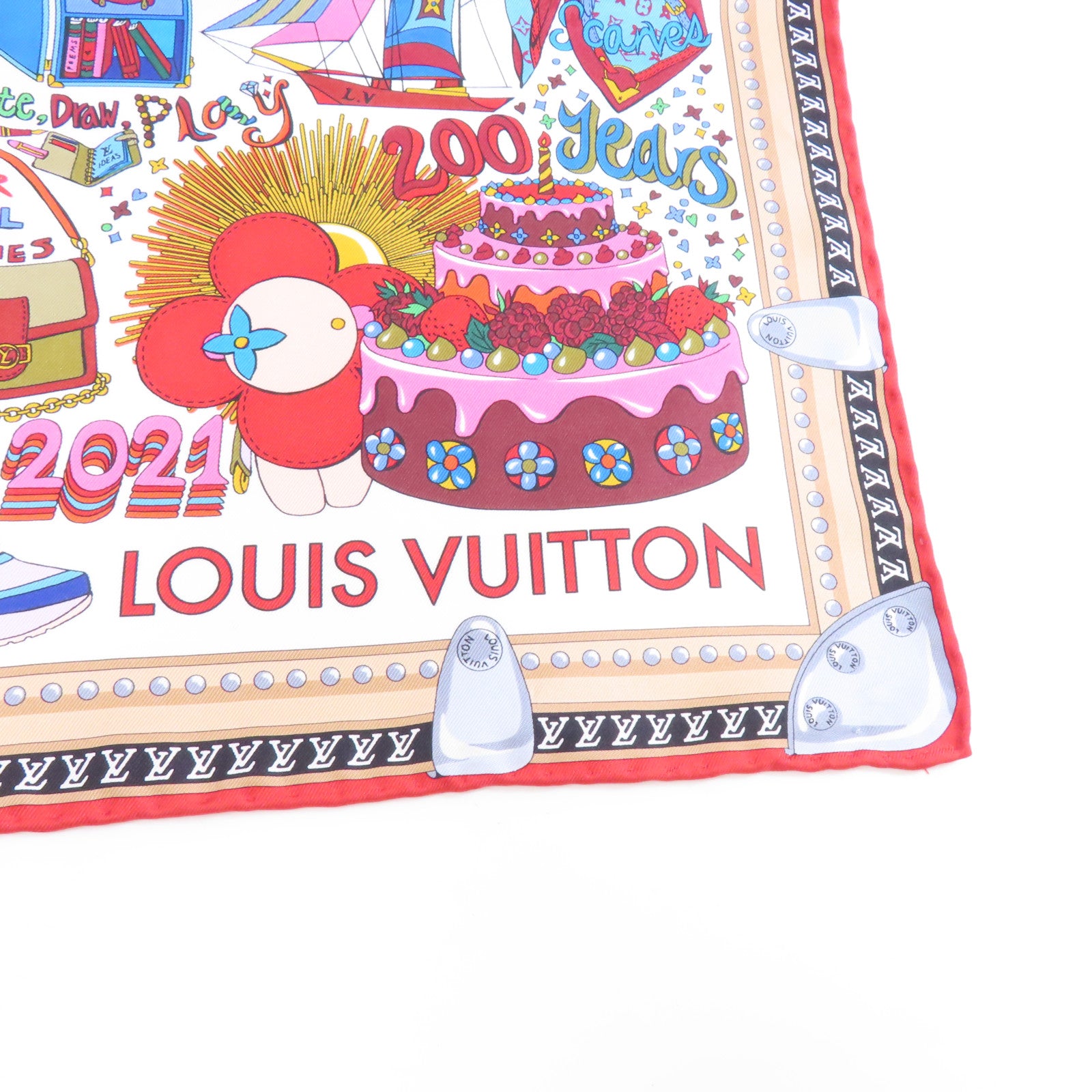 LOUIS VUITTON 絲質Scarf絲巾白色/紅色/彩色