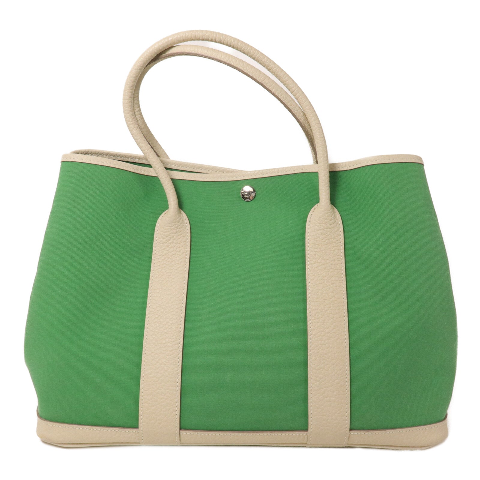 HERMES 帆布Garden Party PM手挽袋Cactus/Craie