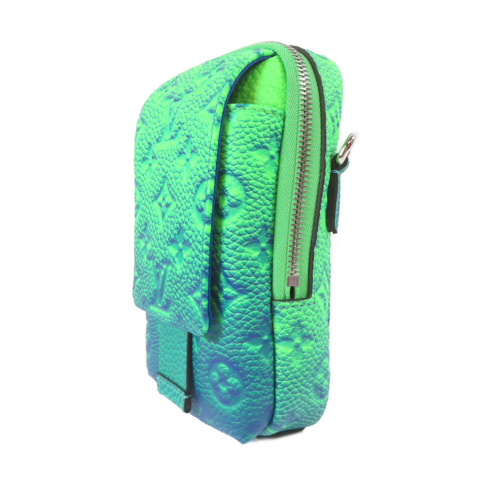 LOUIS VUITTON Taurillon Illusion Double Phone Pouch銀扣手拿包綠色/藍色