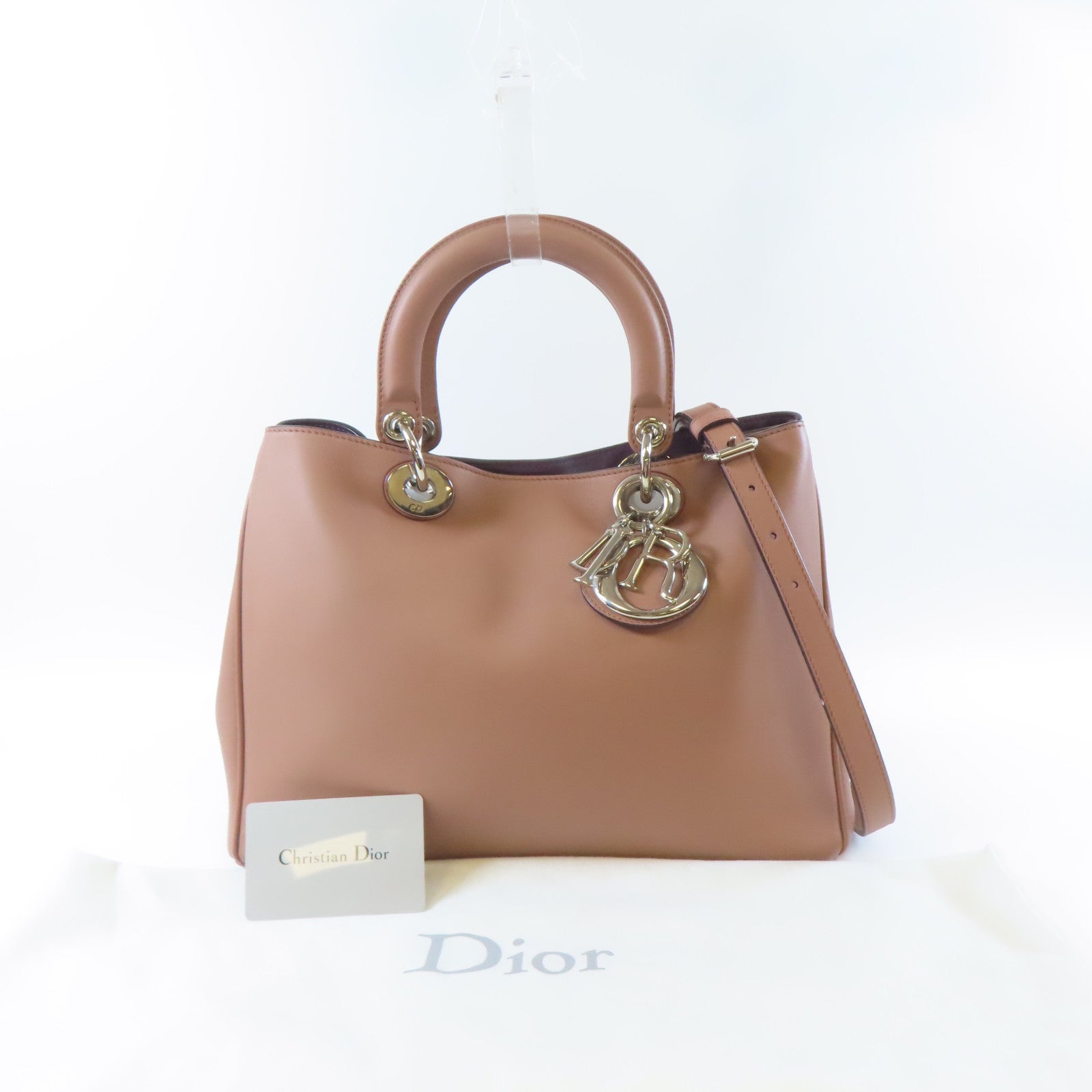 Dior 牛皮皮革Diorissimo銀扣手挽肩背兩用袋粉紅色