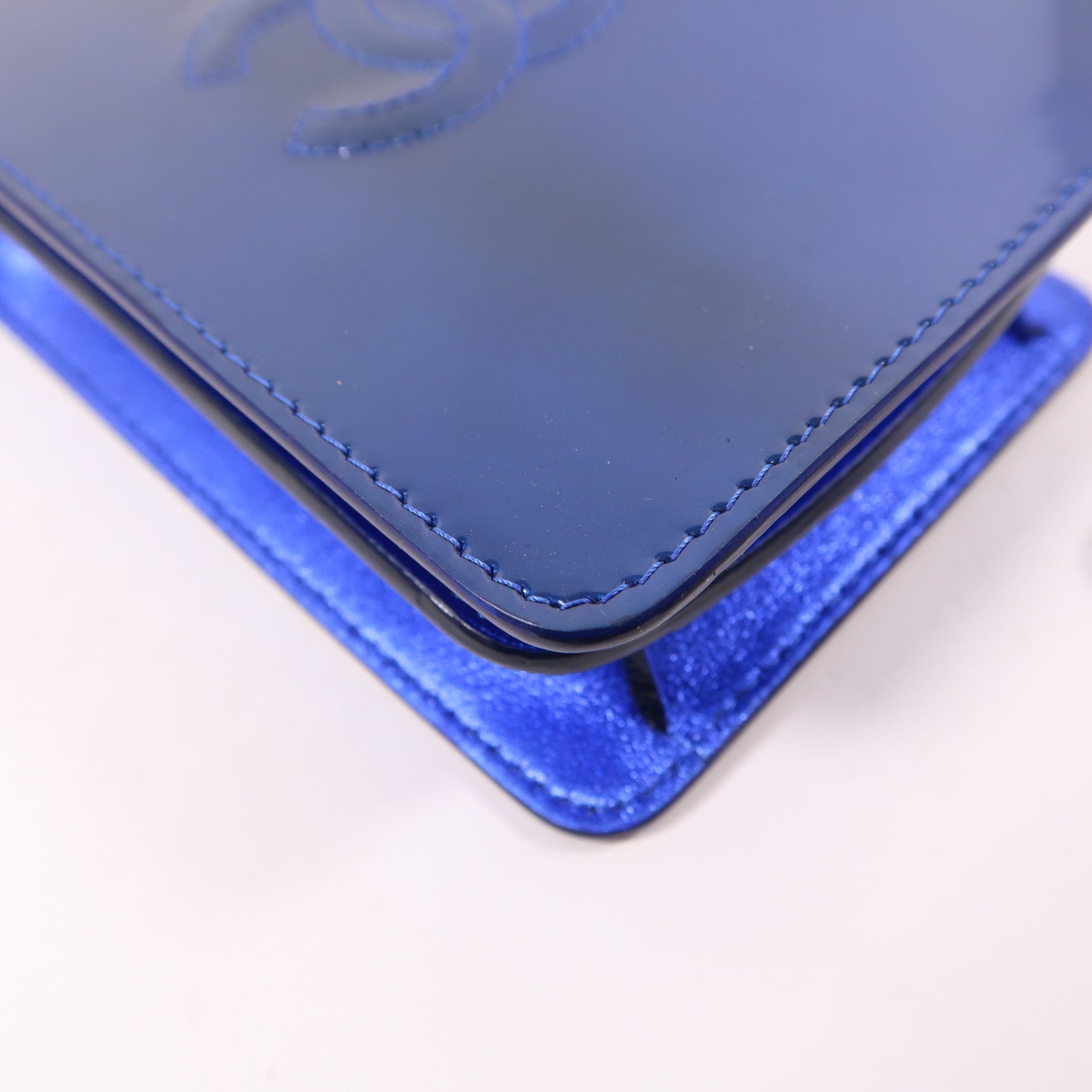 CHANEL CC Chain Shoulder Bag Patent Leather Blue