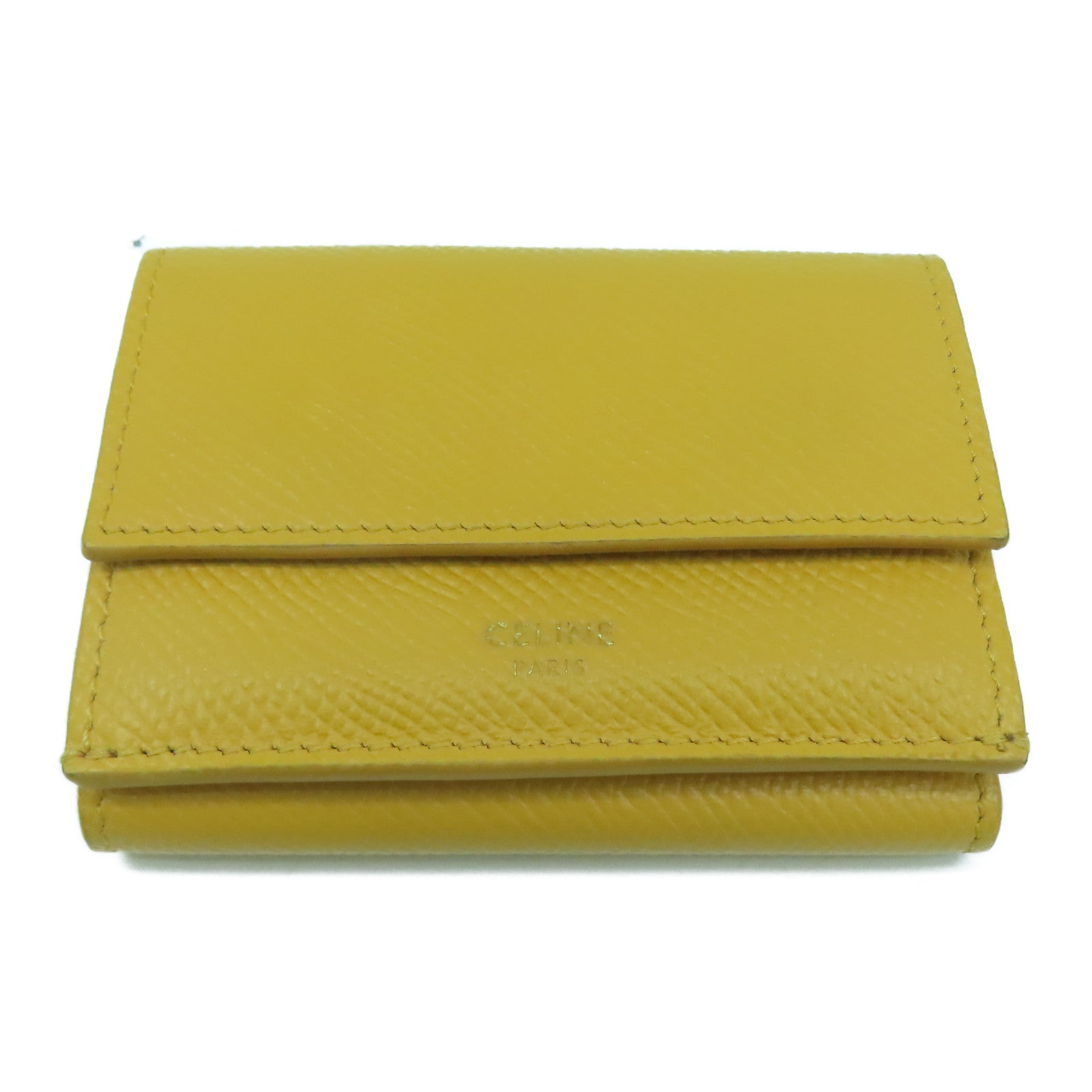 CELINE 【激減優惠】牛皮皮革Small Fold Wallet金扣錢包黃色