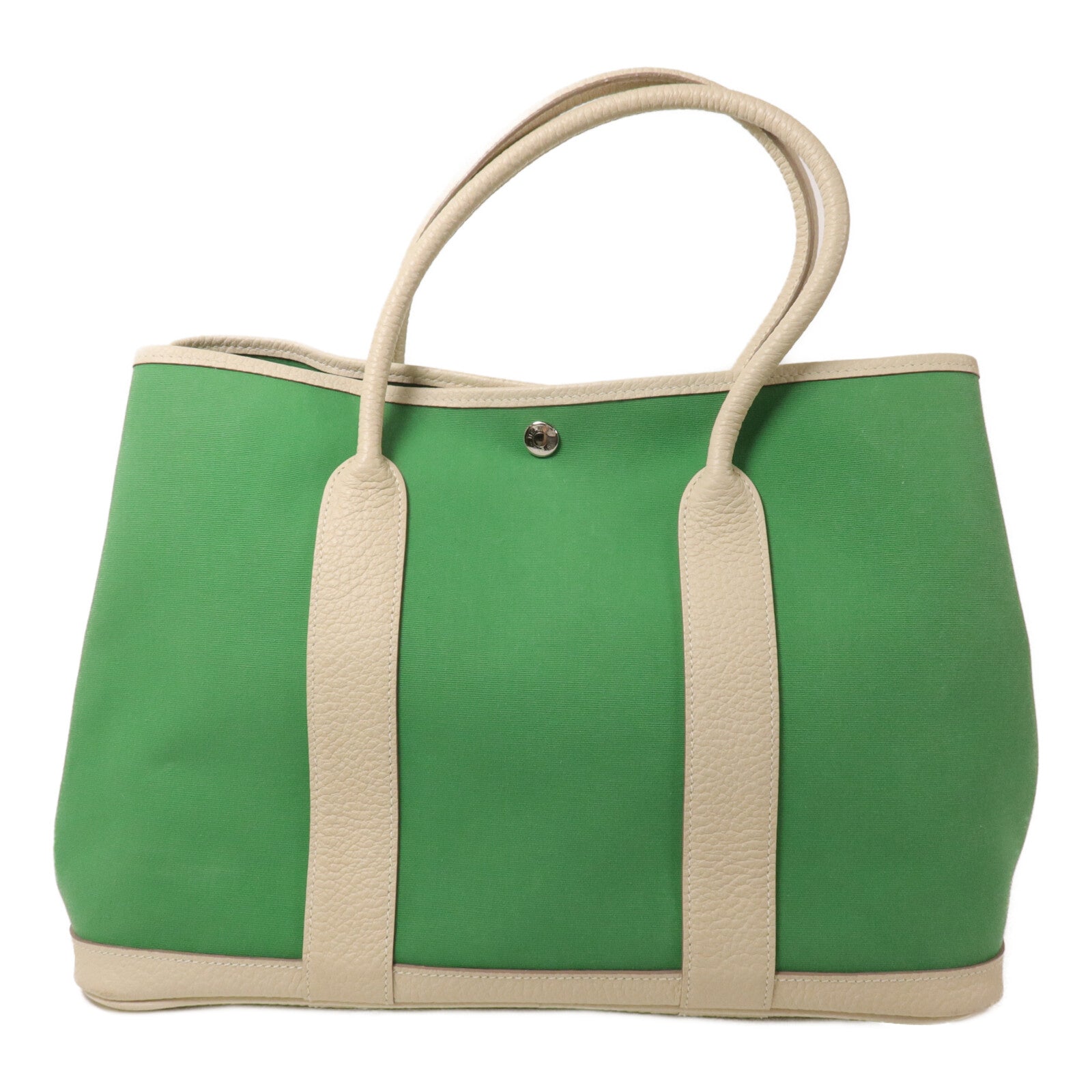 HERMES 帆布Garden Party PM手挽袋Cactus/Craie