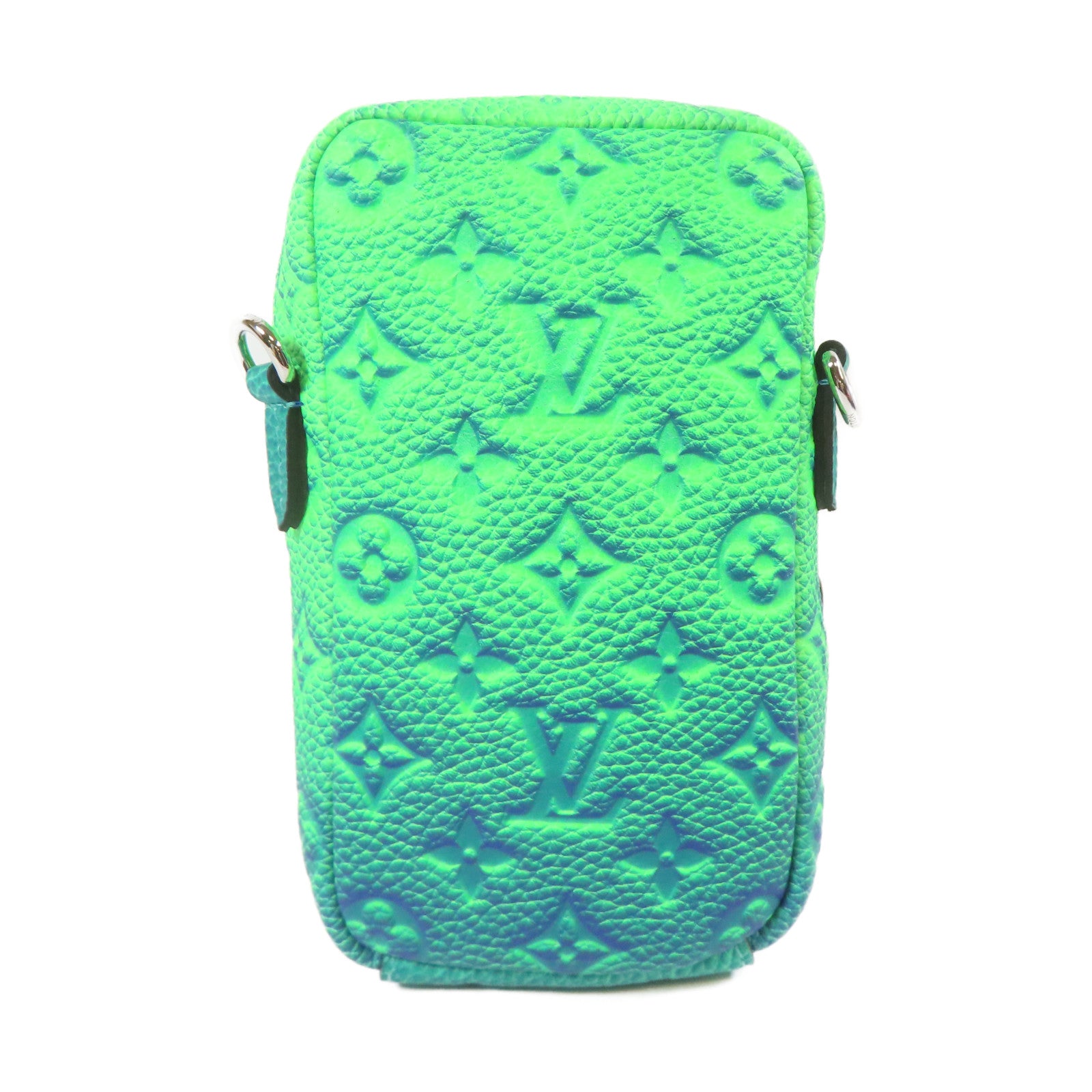 LOUIS VUITTON Taurillon Illusion Double Phone Pouch銀扣手拿包綠色/藍色