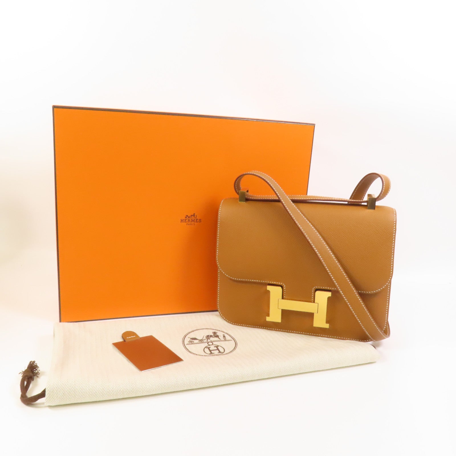 HERMES Epsom皮革Constance 24金扣肩背袋Gold