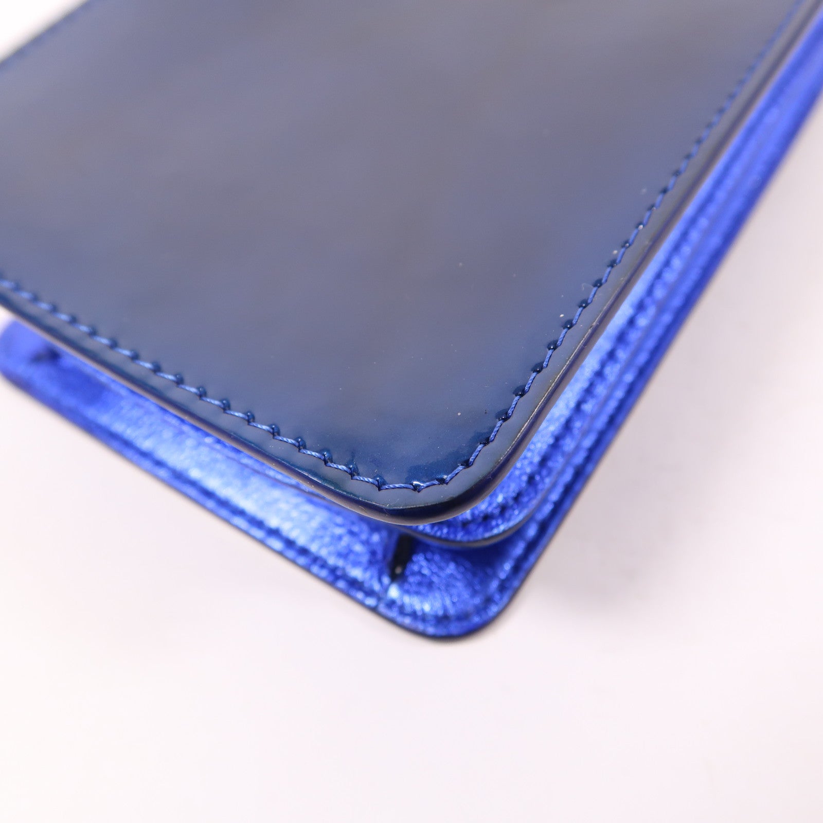 CHANEL CC Chain Shoulder Bag Patent Leather Blue